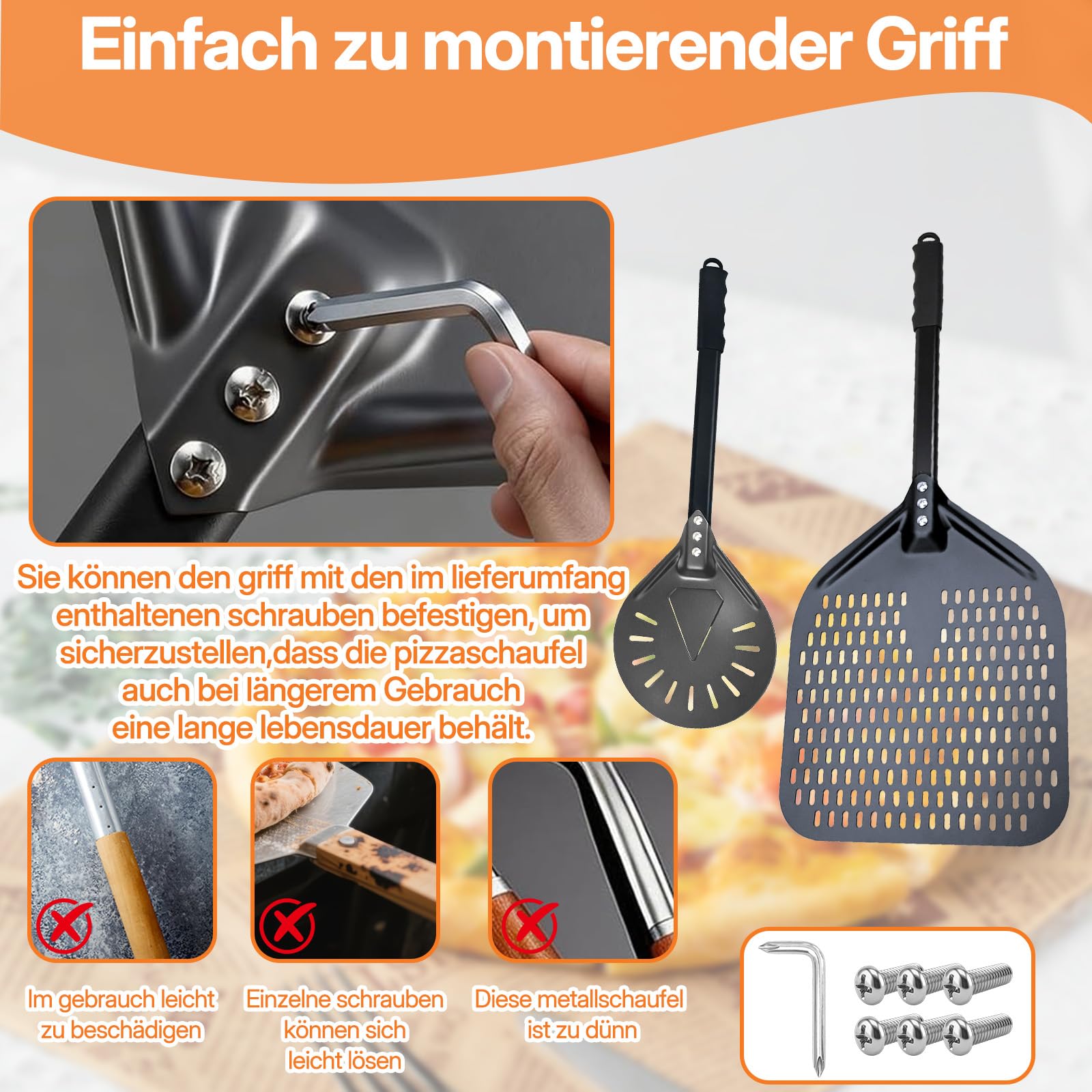 3 Pizzaschieber Perforiert Set, 12 zoll Pizza Schieber 7 zoll Pizzaschaufel