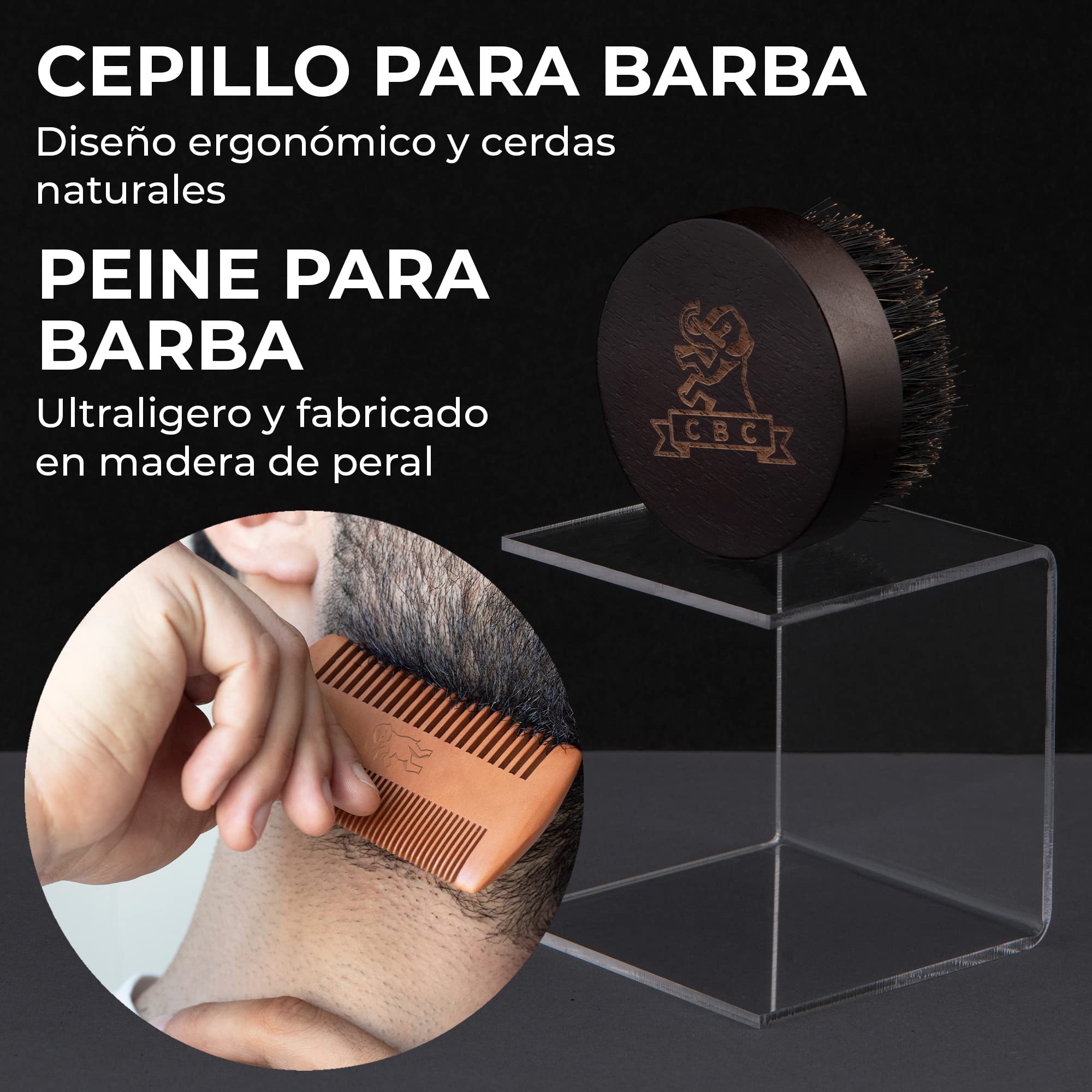 CAMDEN Kit para el cuidado de la barba para hombre ● Set que incluye un aceite, un bálsamo, un cepillo y un peine ● Regalos originales