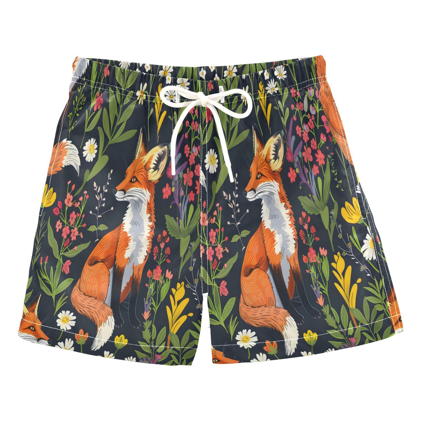 Boys Swim Trunks Toddler Swim Shorts Little Boys Swimwear Fox and Piant Flower Bathing Suit Swimsuit