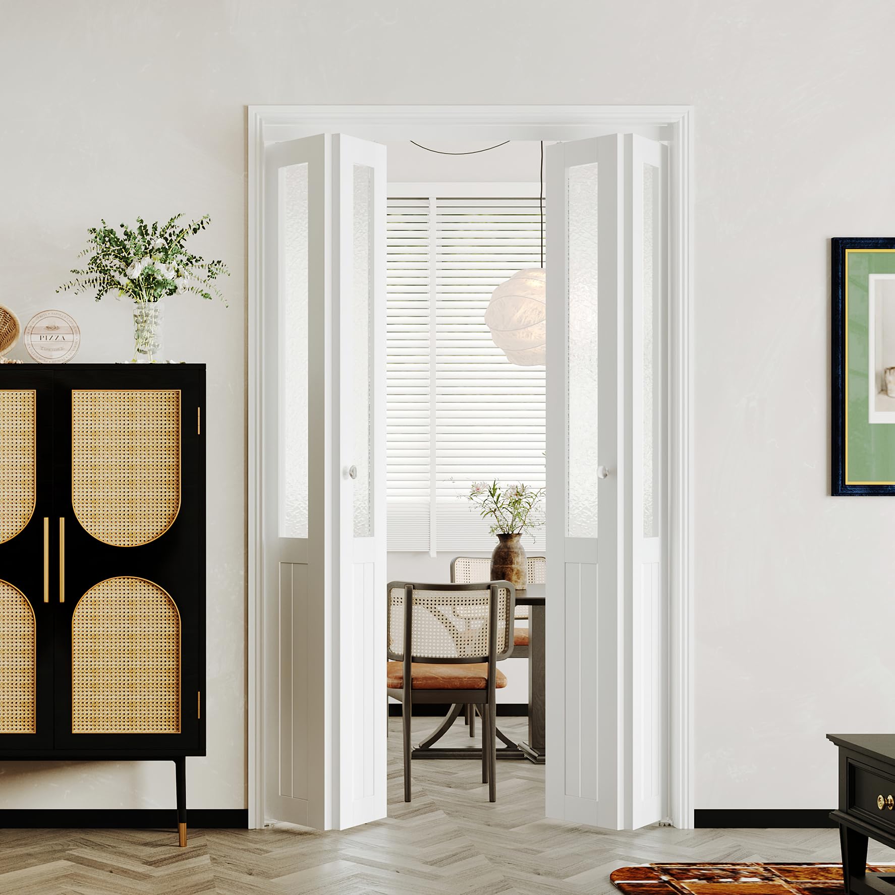 J*r様 DECi Medium Snap Fold In Half Walle BARNER HOME Bi-Fold Doors, Half Tempered Glass Panel Closet Doors