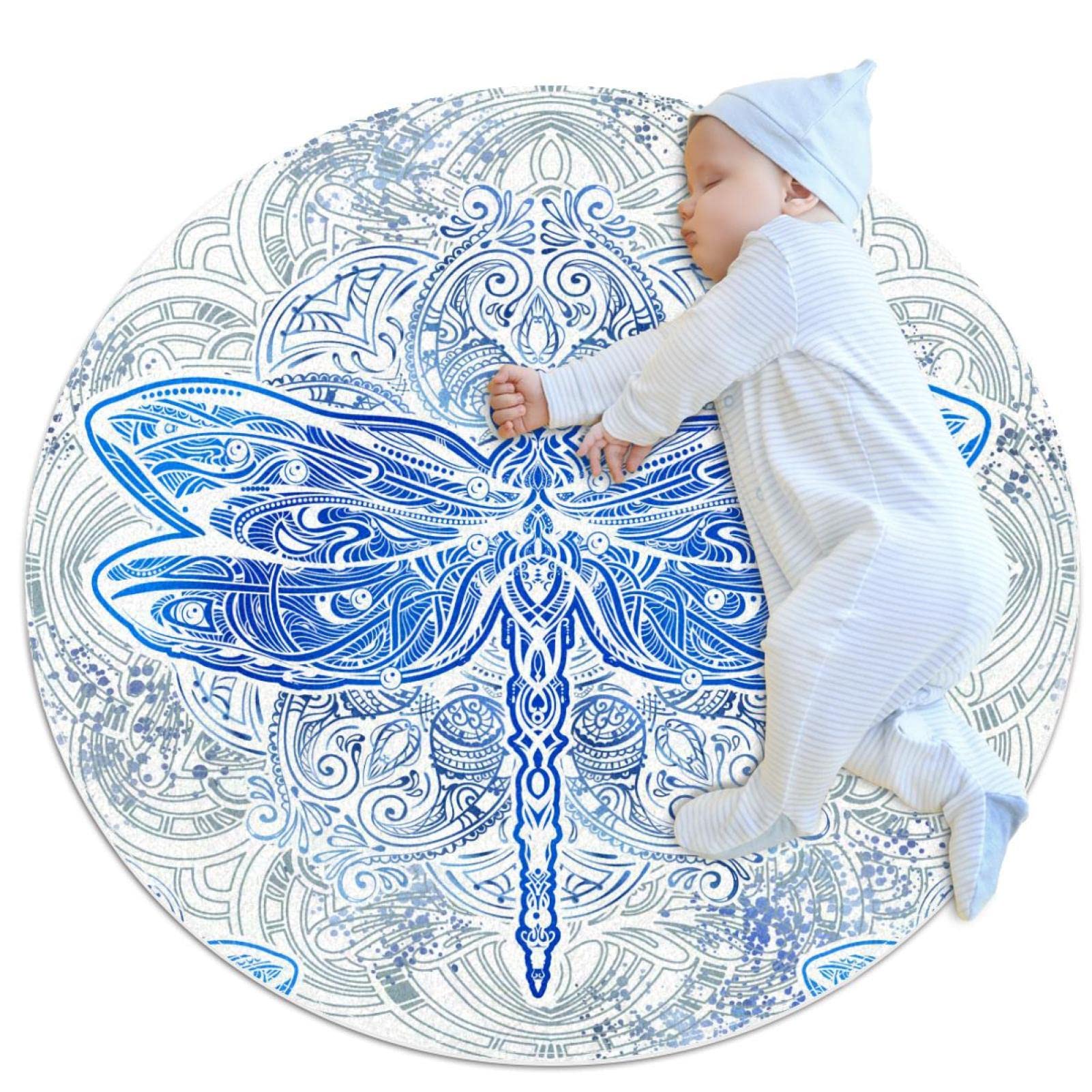 Tapis rond libellule JDEZ 100x100cm pour salon et chambre