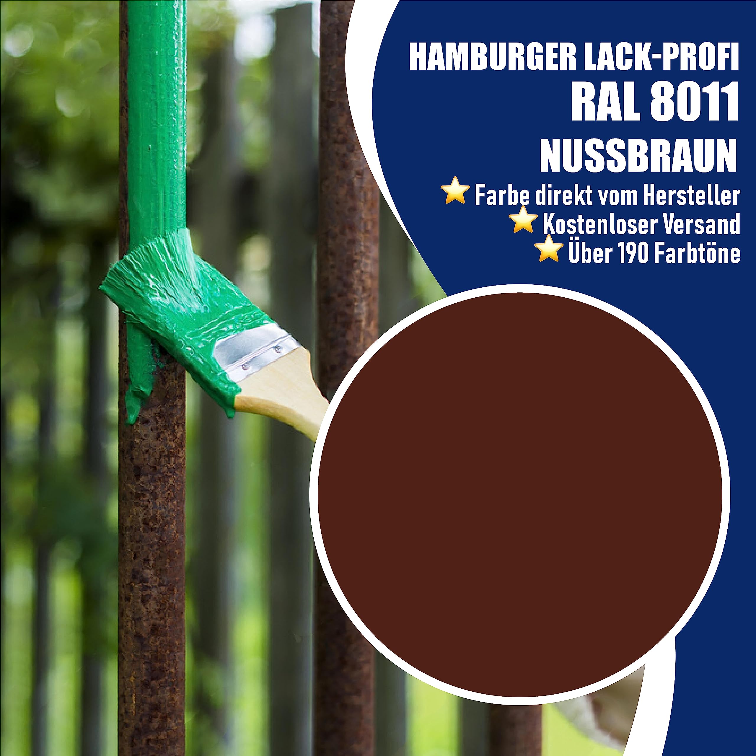 Metallschutzlack MATT Nussbraun RAL 8011 Braun Metallschutzfarbe Metalllack Metallfarbe // Hamburger Lack-Profi (1 L)