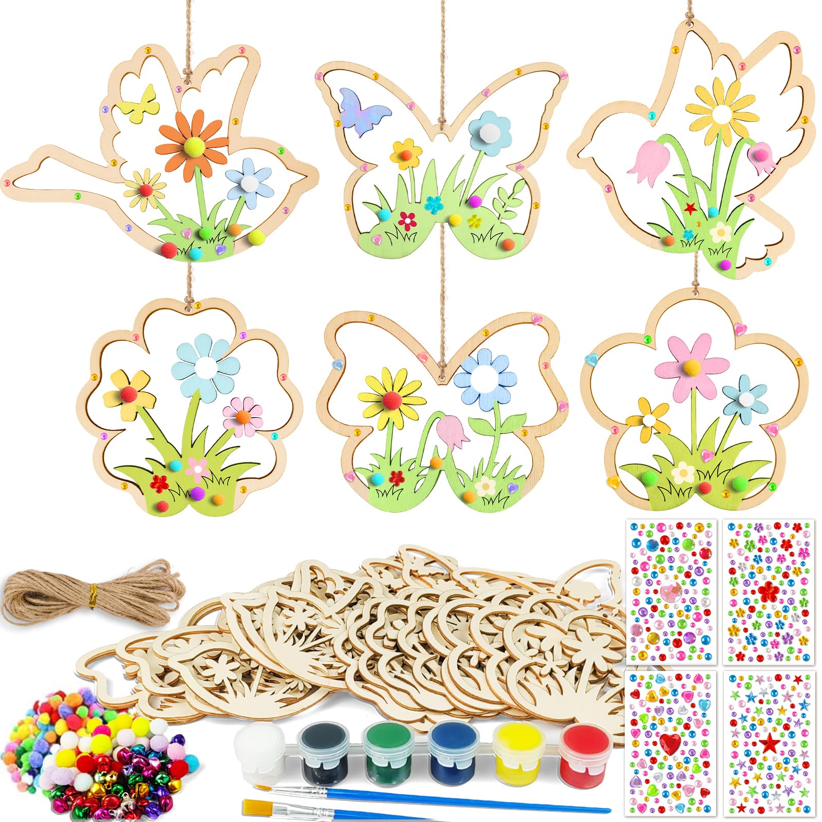 Happirra 129 Stück Bastelsets Kinder, Basteln Mädchen ab 4 5 6 7 8 9 10 Jahre, Holz Schmetterling Deko Kindergeburtstag, Basteln DIY Bemalen Herbst, Kreativ Geburtstag Geschenk, Geschenkidee