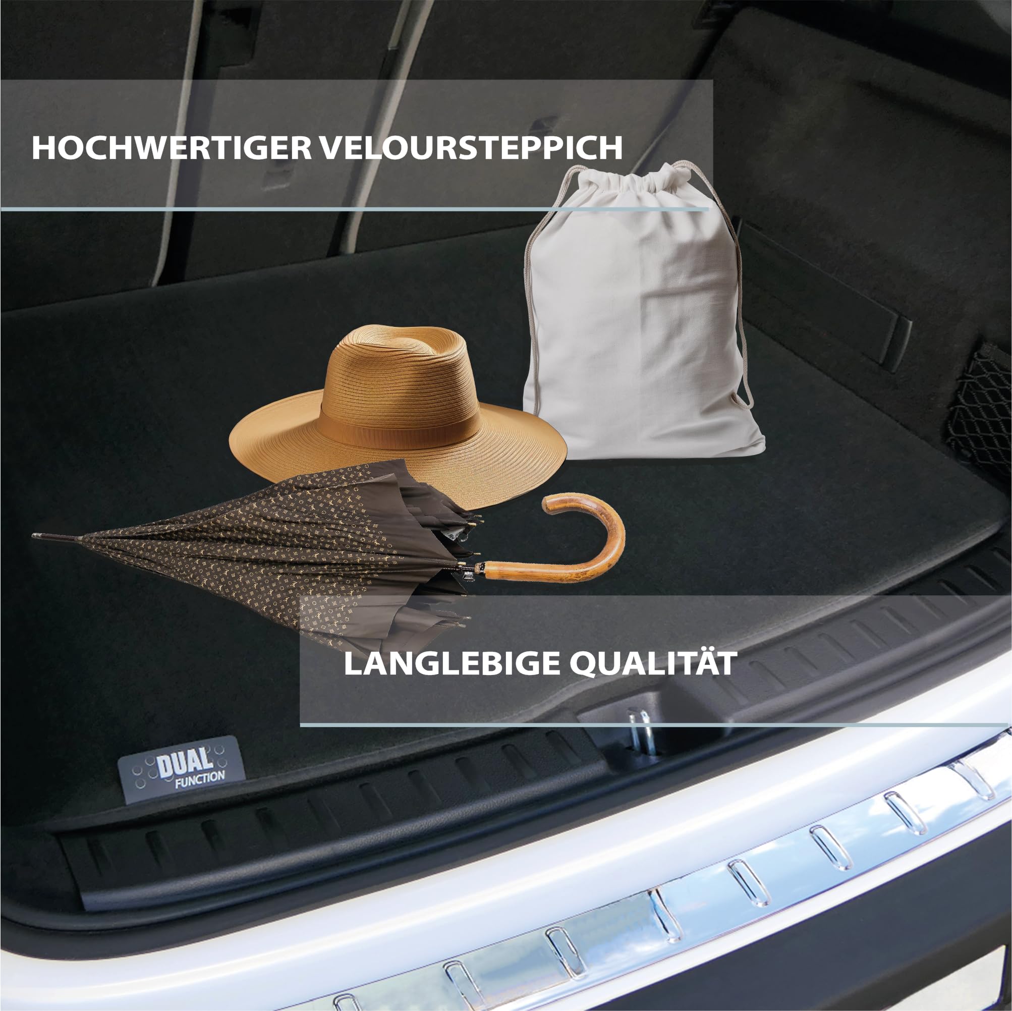 Dual Function – Kofferraummatte Passend für Ford Focus 4 Turnier | BJ 09/2018-11/2025 (5-Türer) | beidseitig nutzbare pflegeleichte & wasserdichte Schutzmatte f. das Auto | Made in Germany