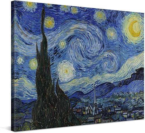PICANOVA Vincent Van Gogh Starry Night 40 x 30 pulgadas - Impresión en lienzo de alta calidad - Lienzo impreso para decoración de pared, imagen