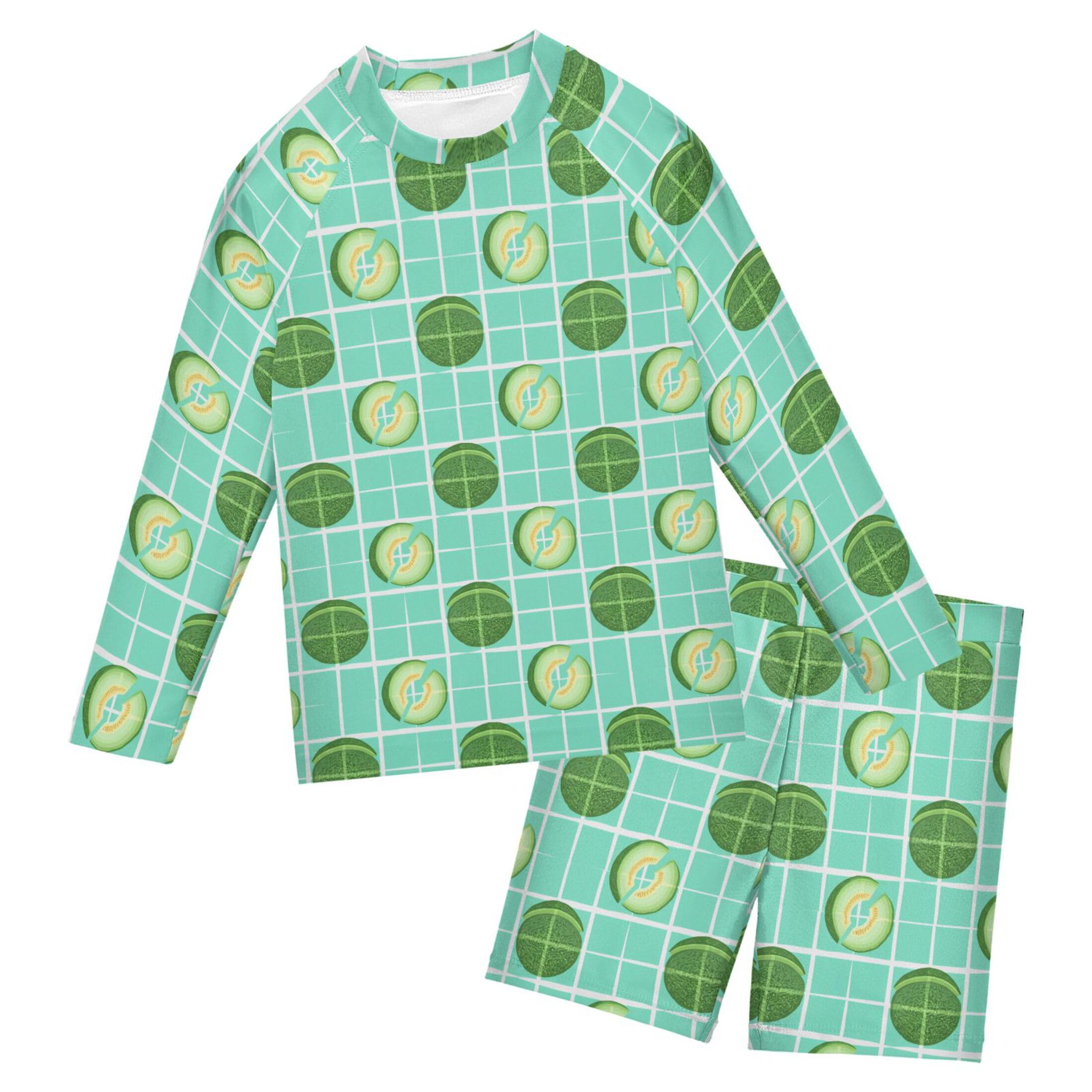 Cantaloupe Fruit Toddler and Baby Boys' 2-Piece Swimsuit Trunk, Long Sleeve Rashguard Bathing Suit B0404886