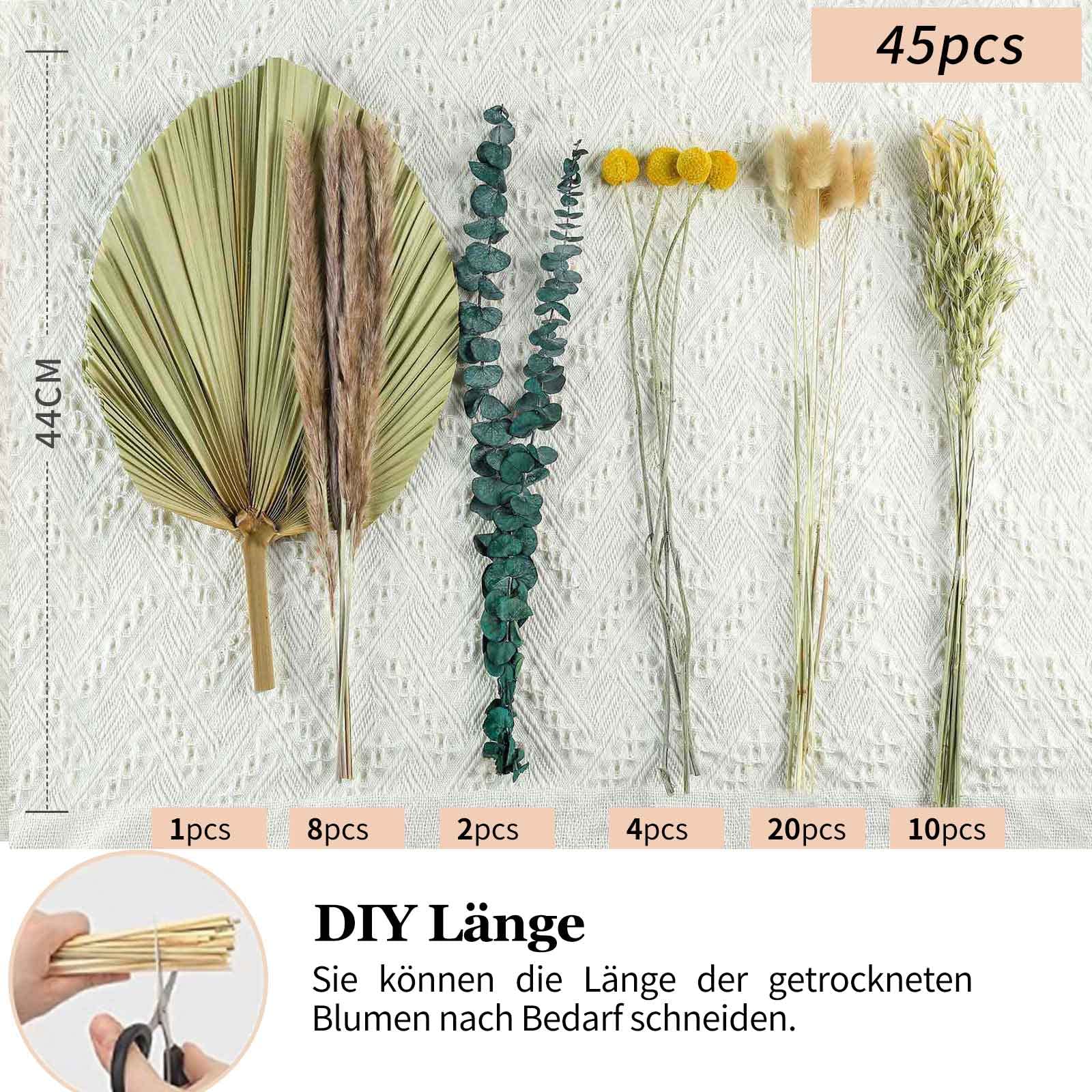 Skalago Bouquet de fleurs séchées 44 cm 45 tiges Fleurs séchées Décoration avec herbe de la pampa séchée et bouquet boho Arrangements de fleurs séchées pour la maison, le mariage, la cuisine,