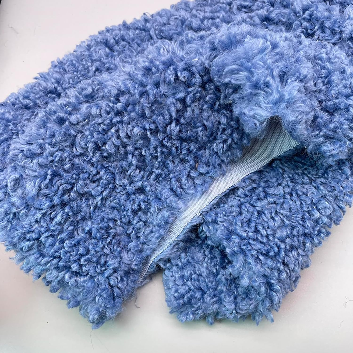 Faux Sheepskin Fur Sherpa Fleece Fabric Curly Hair Lambskin Thermal Lined Material for Shoe Coat Lining Dressmaking DIY Crafts Decoration(Blue,160 * 45cm)