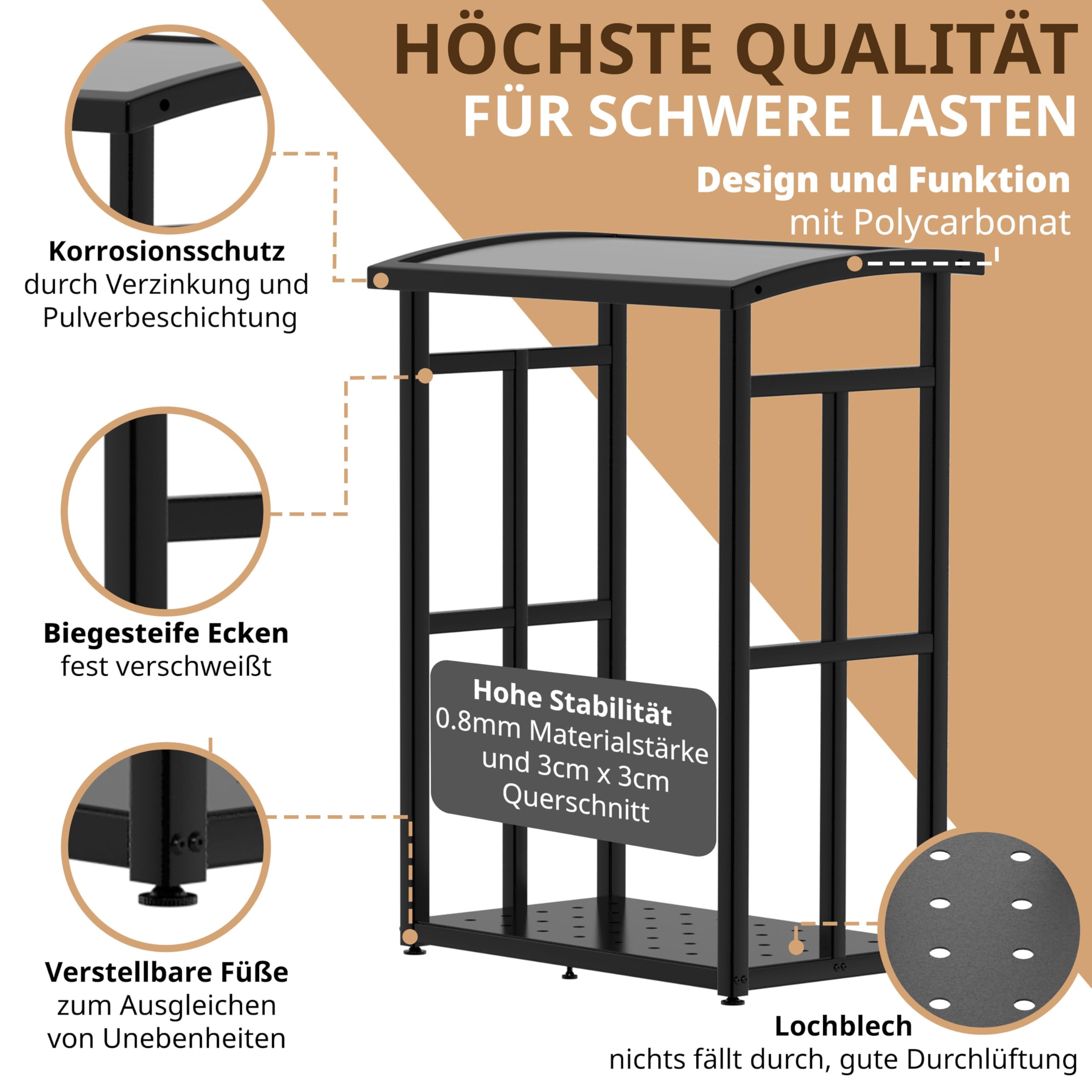 Kaminholzregal Metall klein 91×56×117cm | verzinkte Stapelhilfe für Brennholz, platzsparend, Stellfüße, Design, Terrasse, Garten, Balkon