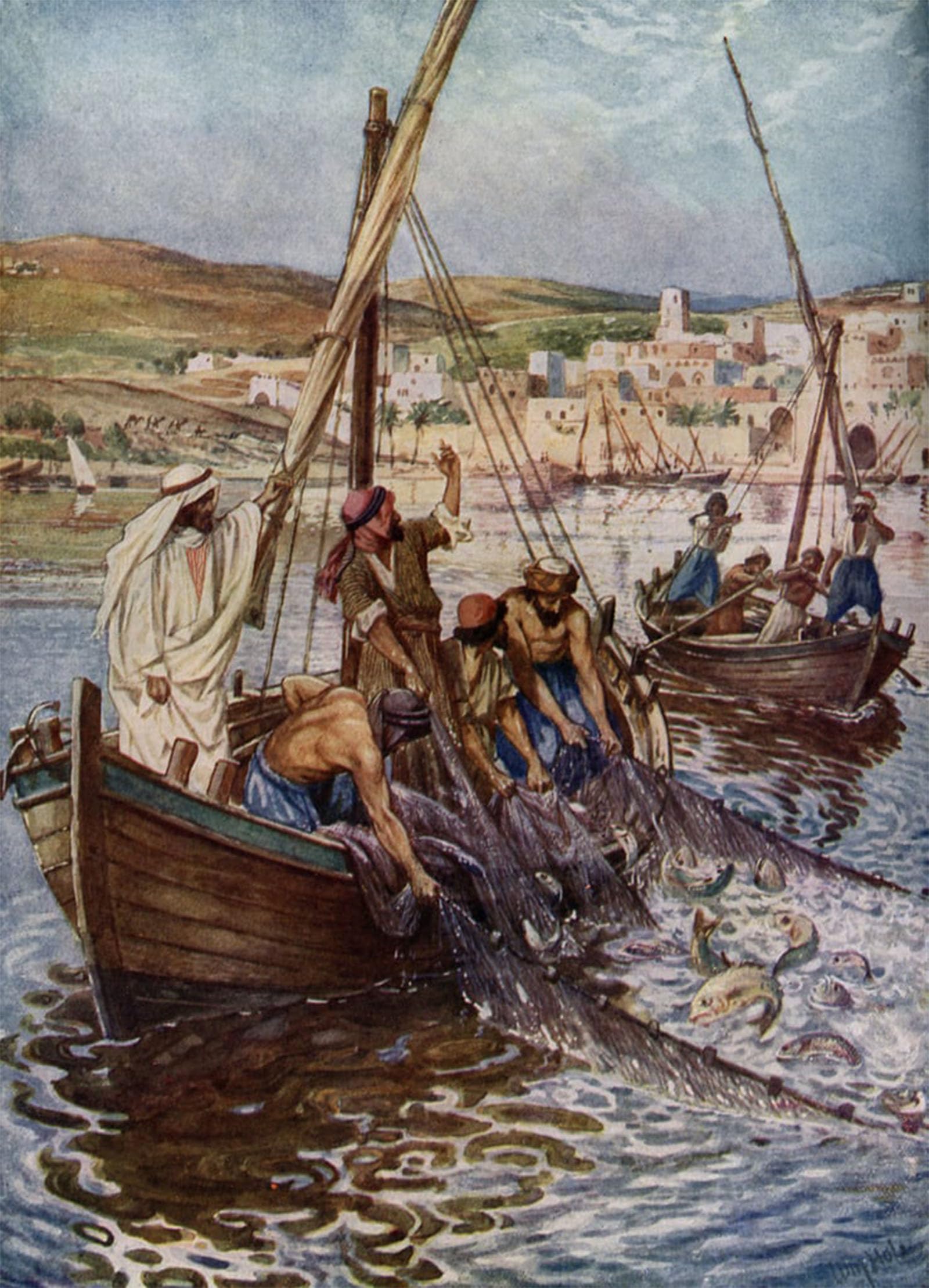 POSTERIIk Vintage Print Pop Art Landscape Artwork Four Fishermen Are As Disciples Bible by William Brassey Hole Art Prints for Office Home Decor 60x90cm