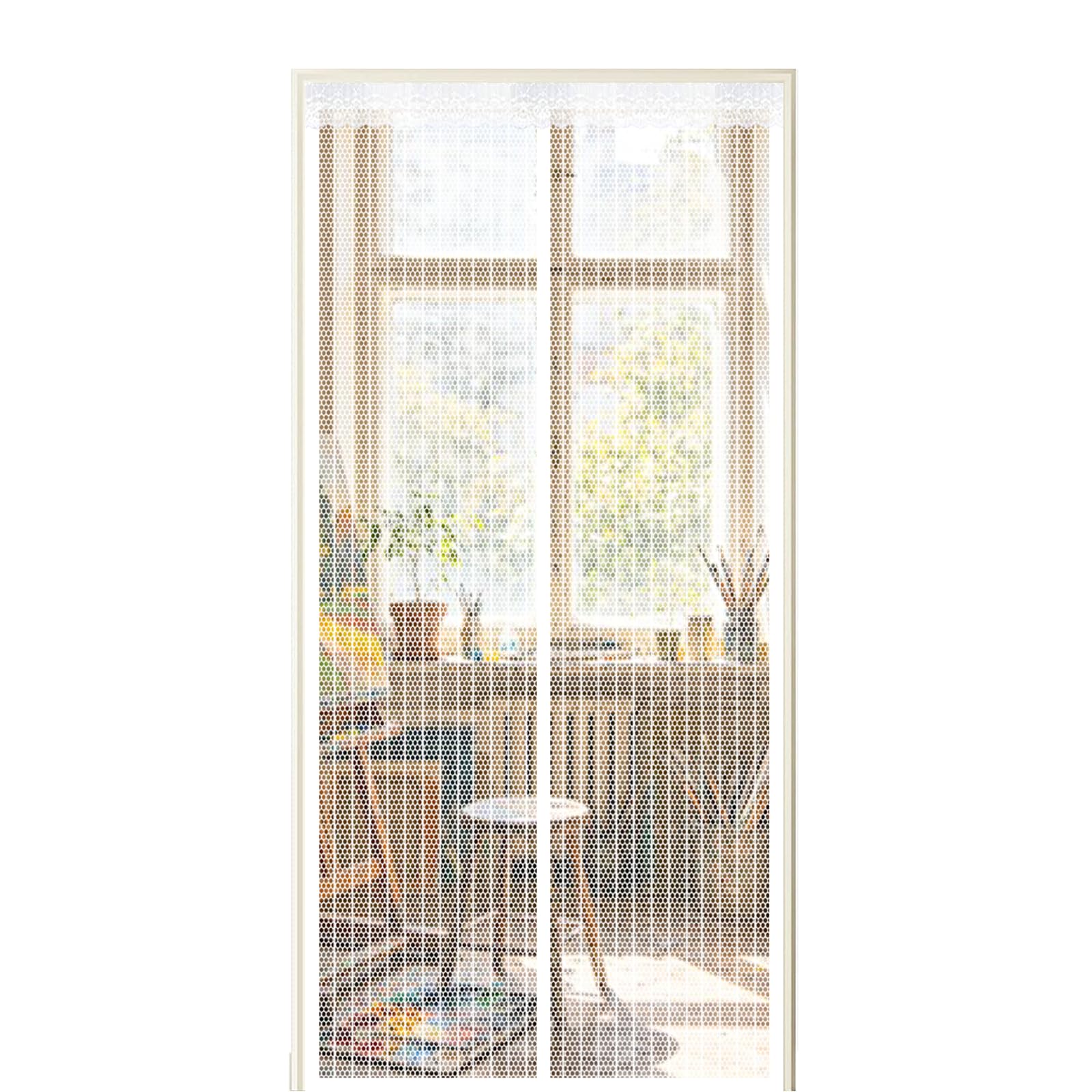 Xuehmin White Fly Screen Door 295 X 260 Cm Self Sealing Powerful Magnets Heavy Duty Door Screen With Powerful Magnets & Full Frame Magic Tape Suitable For Patio Doors Balcony Bedroom,