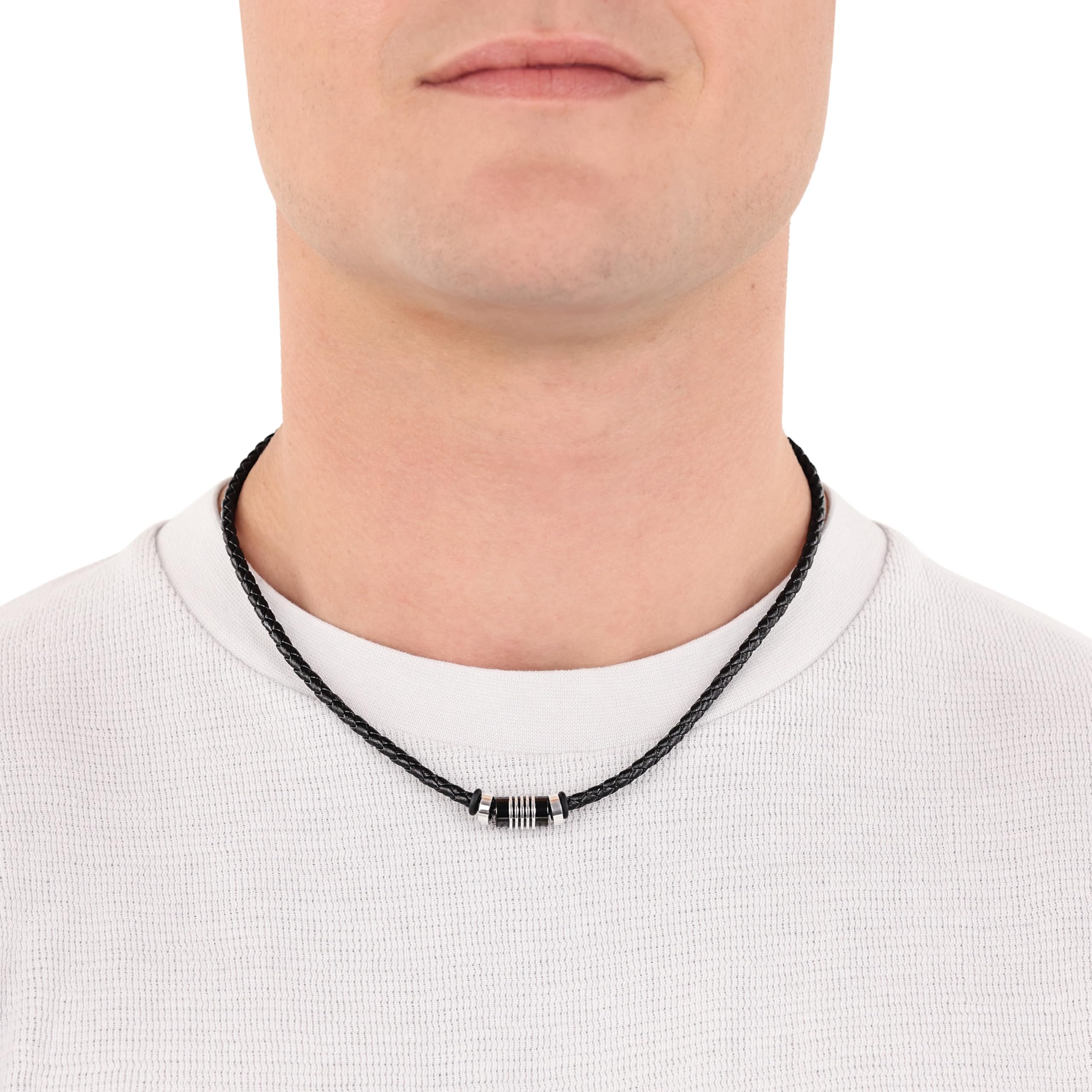 s.Oliver Herren Ledercollier, Edelstahl IP schwarz – Ansicht 2