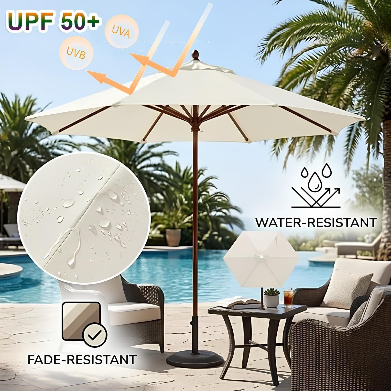 Rechange Telo Per Ombrellone 2m-4.0m 6 Stecche/8 Stecche, Copertura Di Ricambio Per Ombrellone Da Giardino Con Impermeabile Protezione UV(Khaki,(8Rib)4.0m/13.1ft)