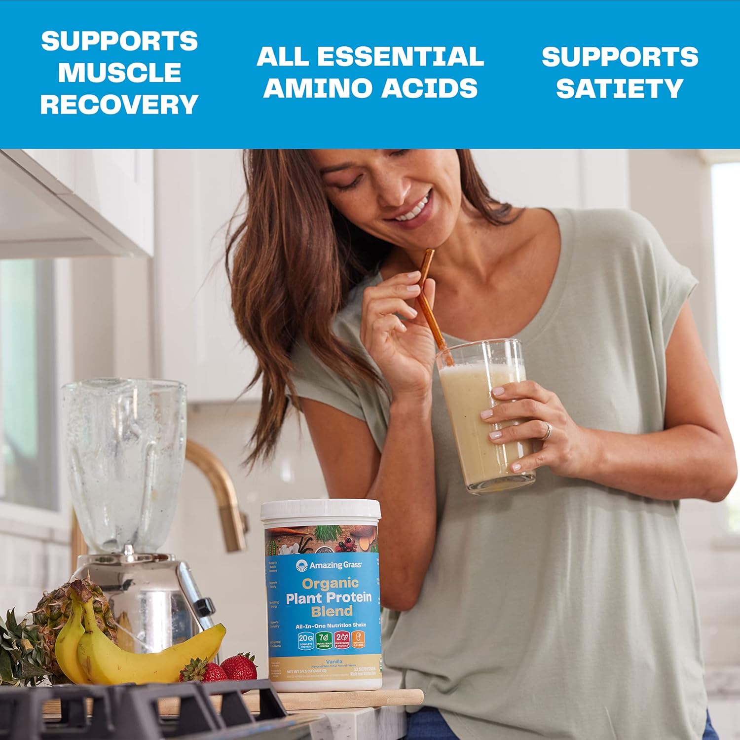 Amazing Grass Organic Plant Protein Blend: Vegan Protein Powder, All-In-One Nutrition Shake, with Beet Root, Pure Vanilla, 20 Servings : Everything Else