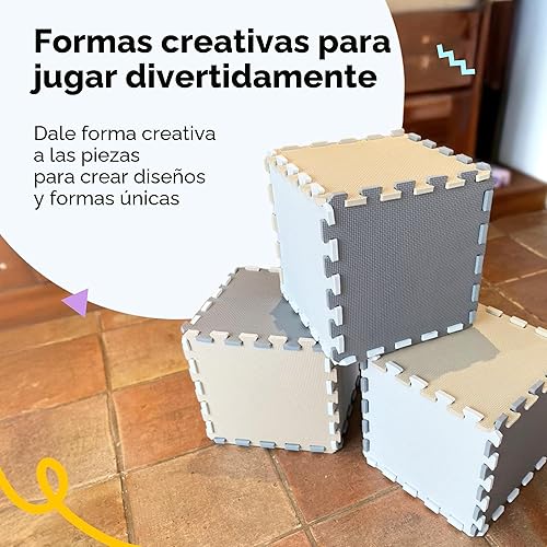 Miniatura 7 de MioTetto Tapete de juego para bebé, baldosas de espuma suave para el suelo para niños. Baldosas de espuma entrelazadas ajustables, se adapta a