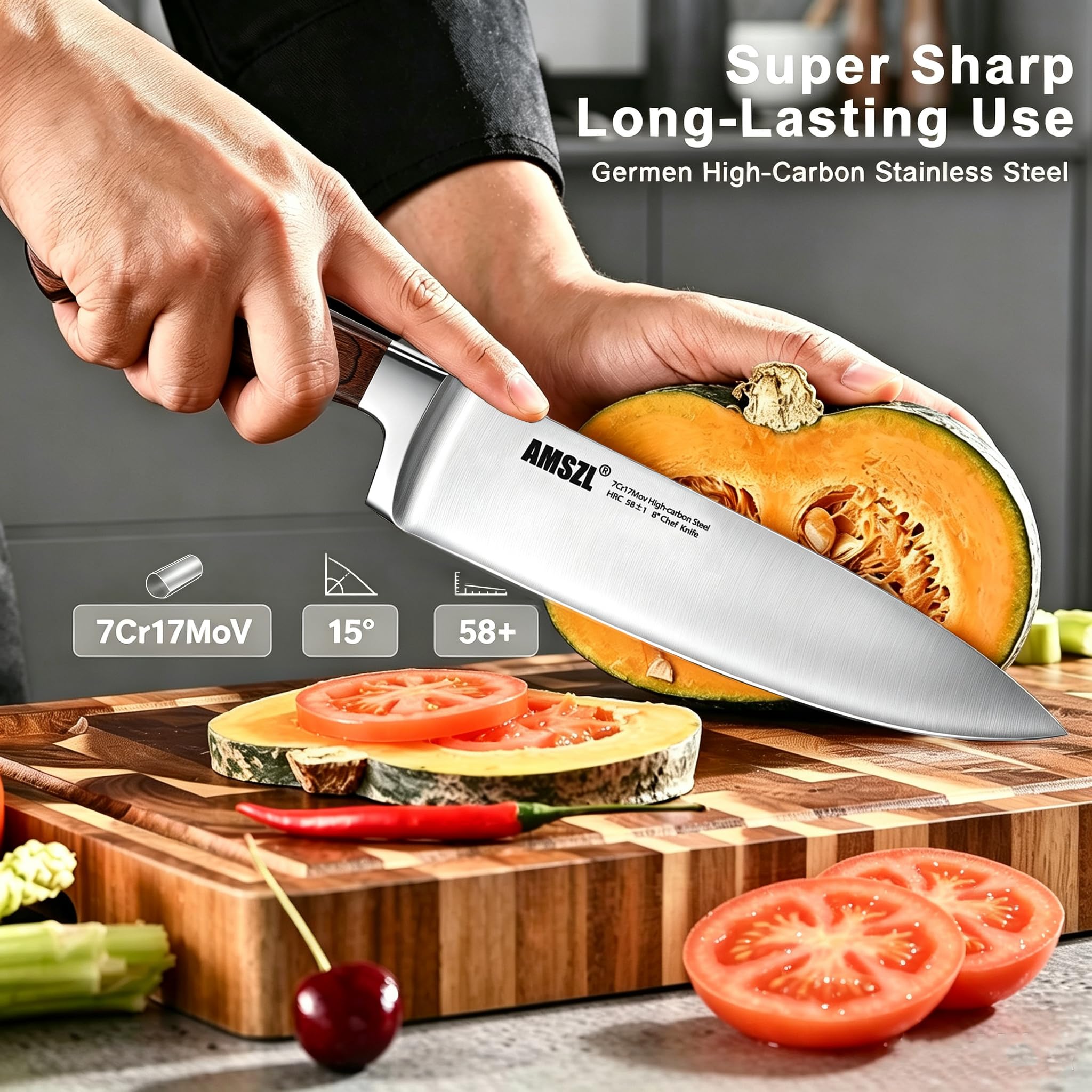 8 Inch Chef Knife, German High Carbon Steel Kitchen Knife — Amazon image 2