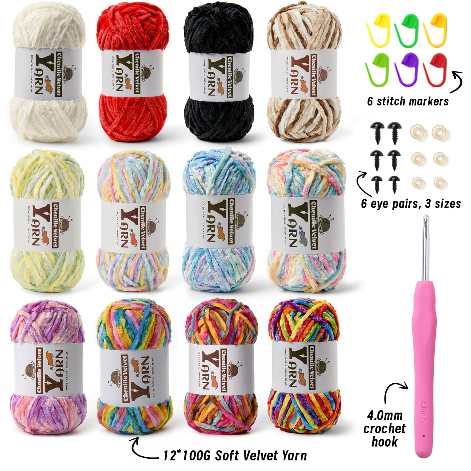 Amazon.com: Sekafris 12 Pack Multicolor Crochet Yarns, Fluffy
