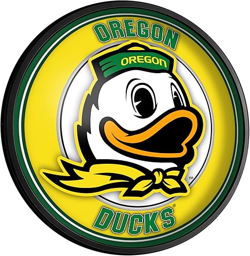 The Fan Brands NCAA Oregon Ducks Mascot - Letrero redondo y delgado iluminado para pared, decoración de pared de fútbol, baloncesto y béisbol,