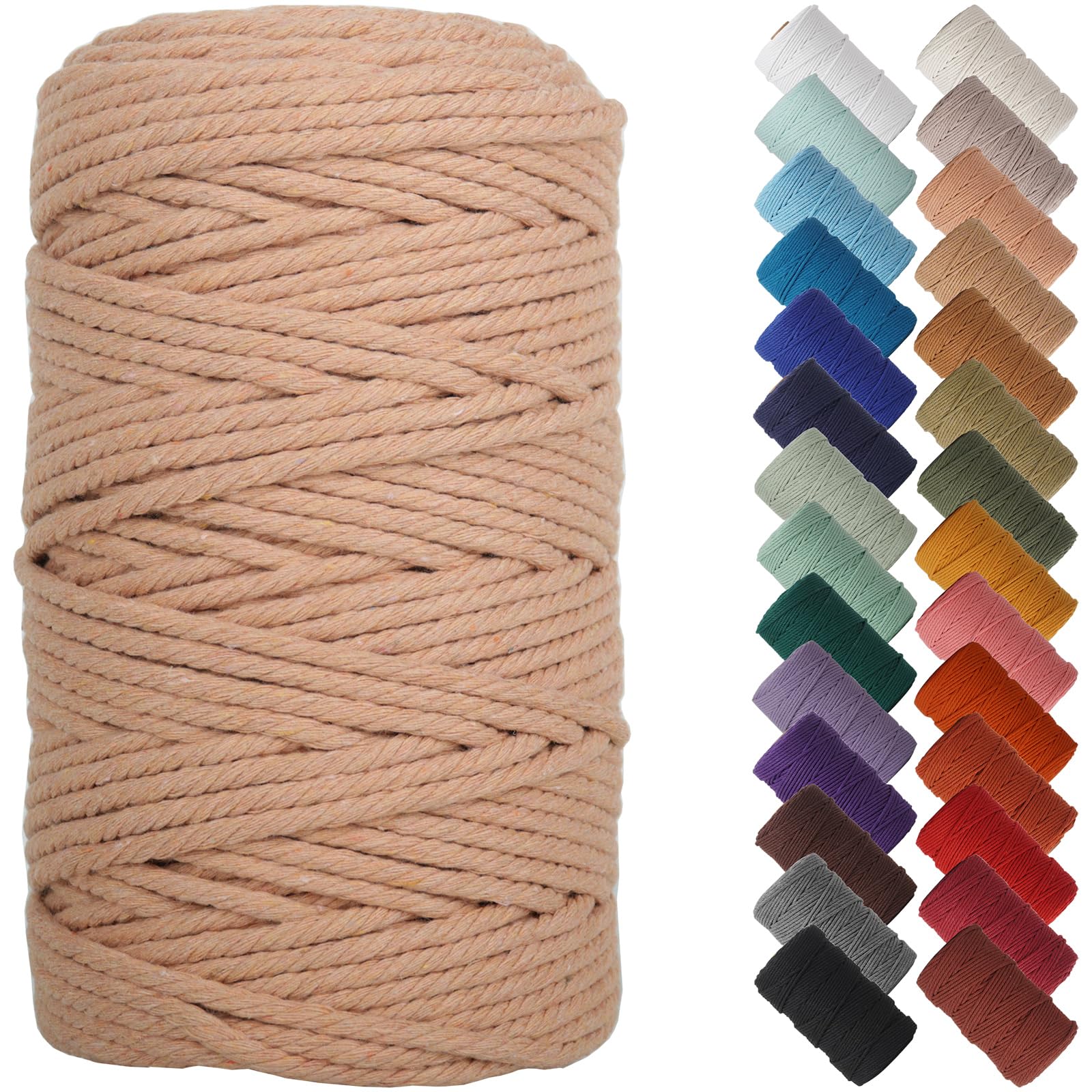 Cordón de macramé de algodón colorido de 4 mm, hilo suave y denso para tejer tapices