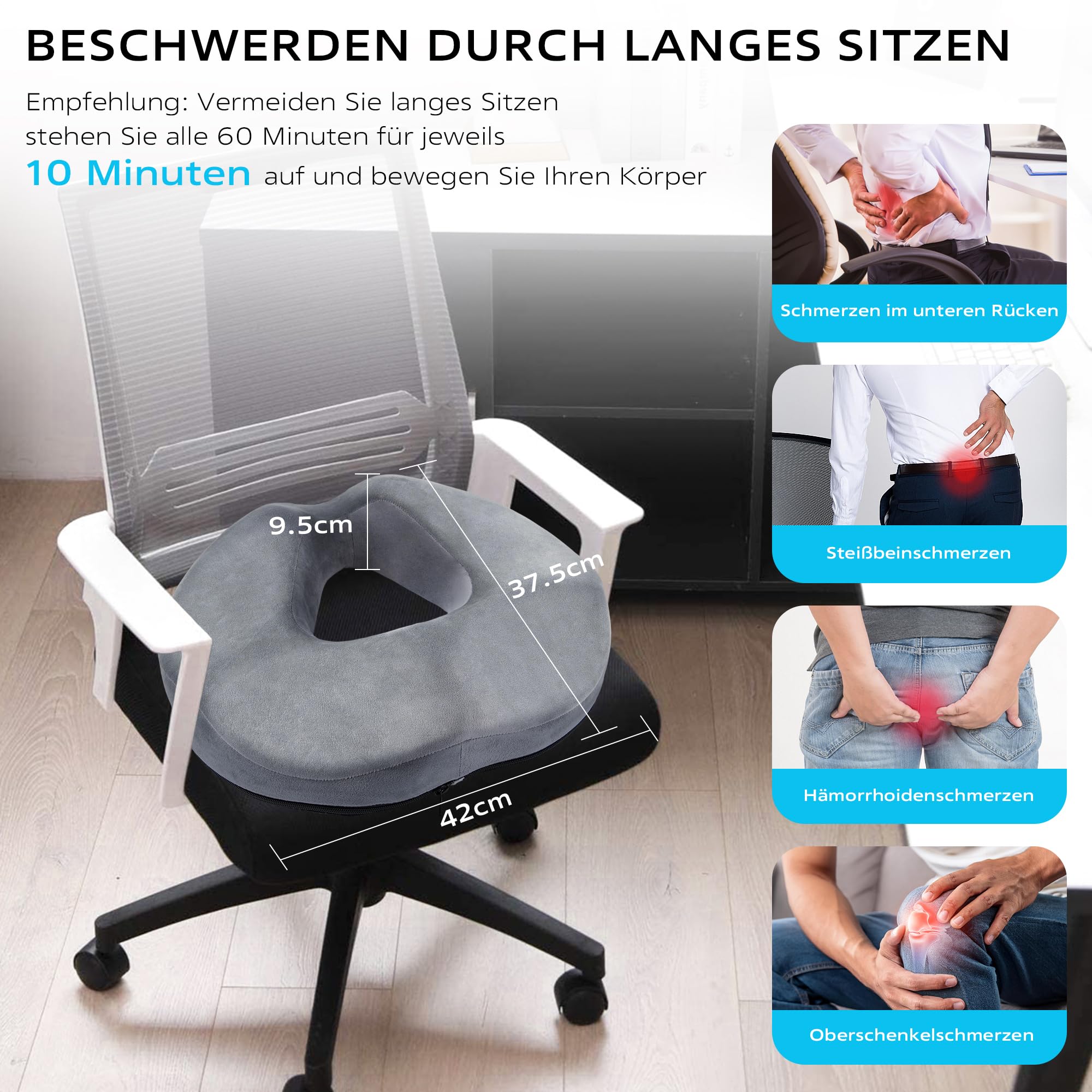 Donut Kissen–Hämorrhoiden Sitzkissen für Steißbein Entlastung, Ergonomisches Memory Foam Kissen, Geeignet für Bürostühle, Autos und Rollstühle