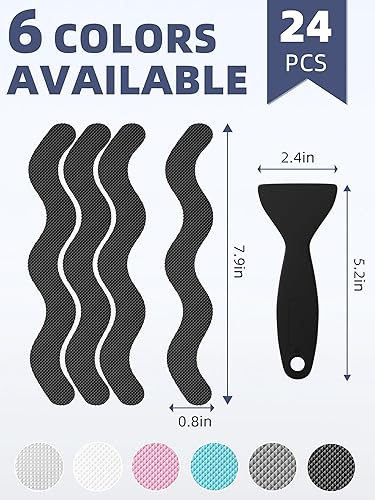 Miniatura 7 de Calcomanías antideslizantes para ducha, calcomanías adhesivas de seguridad con raspador para bañera, suelo de ducha, escaleras, 24 piezas (negro)