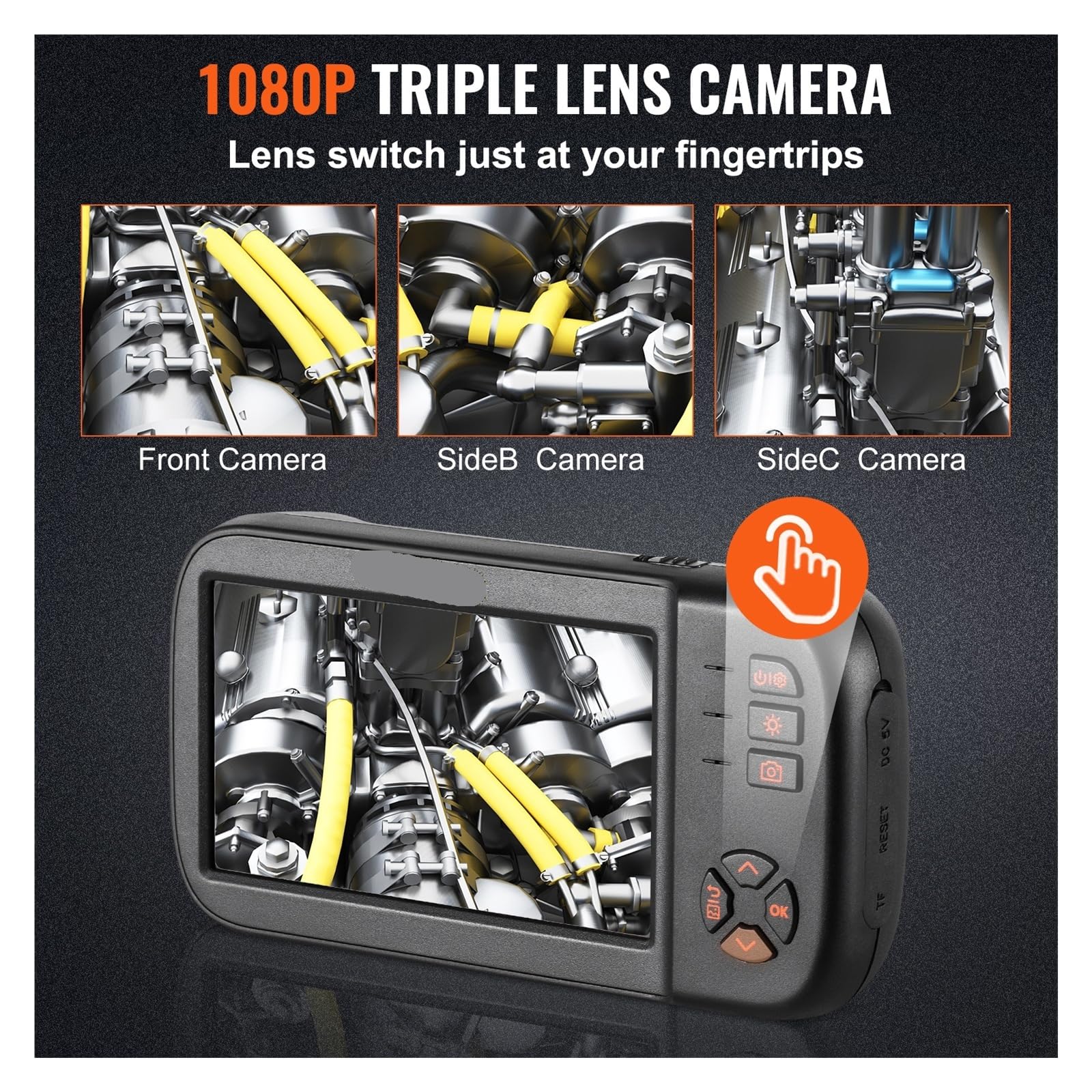 Fotocamera periscopio a tripla lente 1080P 4.5" IPS Schermo Endoscopio Ispezione Industriale Impermeabile
