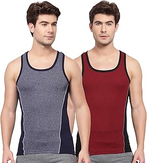 macho sporto Men's Pure Cotton Solid Side Contrast Panel Gym Vest pack of 2-Assorted-picture-24