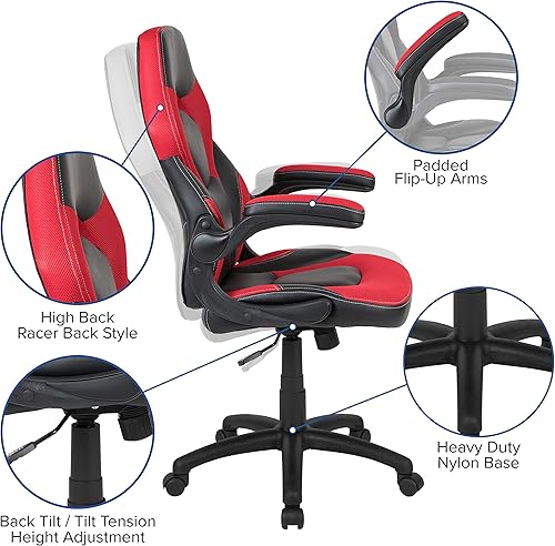 Miniatura 36 de Flash Furniture X10 - Silla giratoria de policarbonato ergonómica y ajustable con apoyabrazos abatibles; para videojuegos, juegos de carreras,