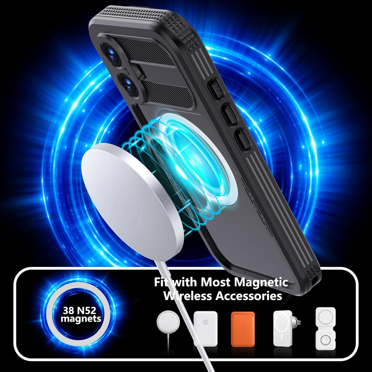 for iPhone 17 6.3" Clear Waterproof Case, Built-in Screen & Camera Len Protector – Military Grade Heavy Duty Shockproof Full Body Protection for Swimming Snorkeling Underwater Filming, Black