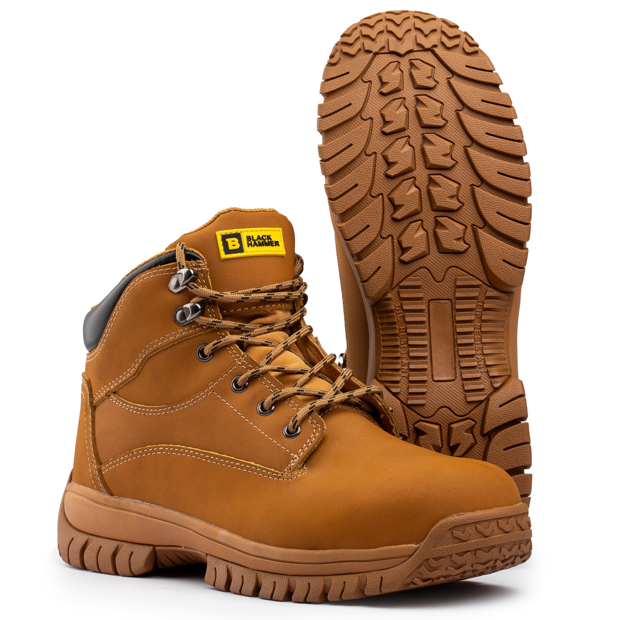 BLACK HAMMER Botas Seguridad para Hombre, Puntera de Acero, Antideslizantes, Piel de Ante, S3 SRC, Adecuado para Lugares de Trabajo y Almacenes, Calzado de Trabajo Ligero y Elegante Ryder (43 EU)