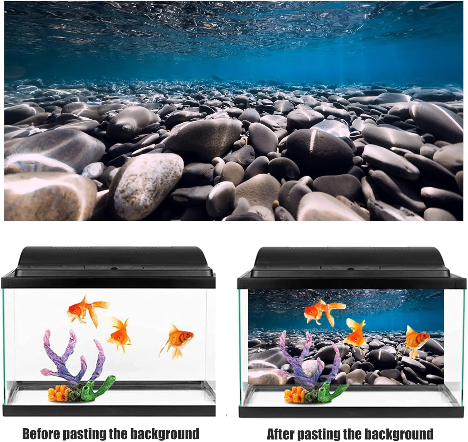 Aquarium Background Sticker, Fish Tank Background Fish Tank Backdrop PVC Adhesive Underwater Rocks Tank Background Poster Backdrop Decoration Paper,122x76cm