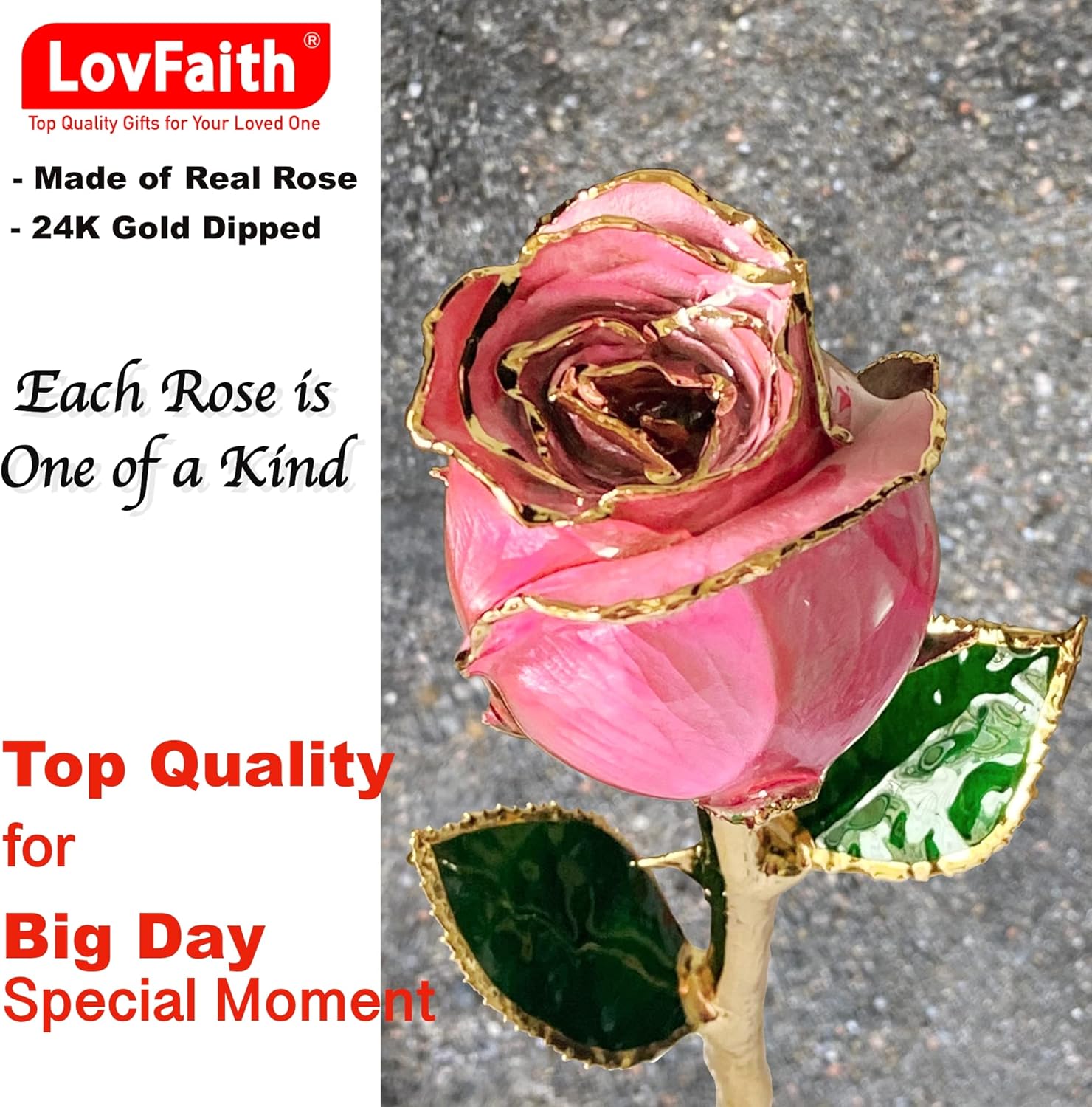 Valentine Gift Real Rose Dipped 24K Gold with Crystal Stand, Best Anniversary Rose Gift for Her Wife Mother Birthday Christmas (A5. Pink -Original Rose) - Image 2