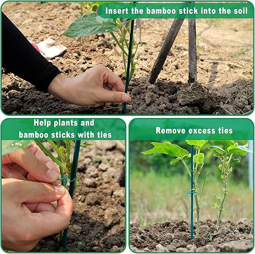 Miniatura 10 de Estacas para plantas, 50 varillas de bambú para jardín, estacas de soporte para plantas de interior y exterior, letrero de madera, maceta de jardín