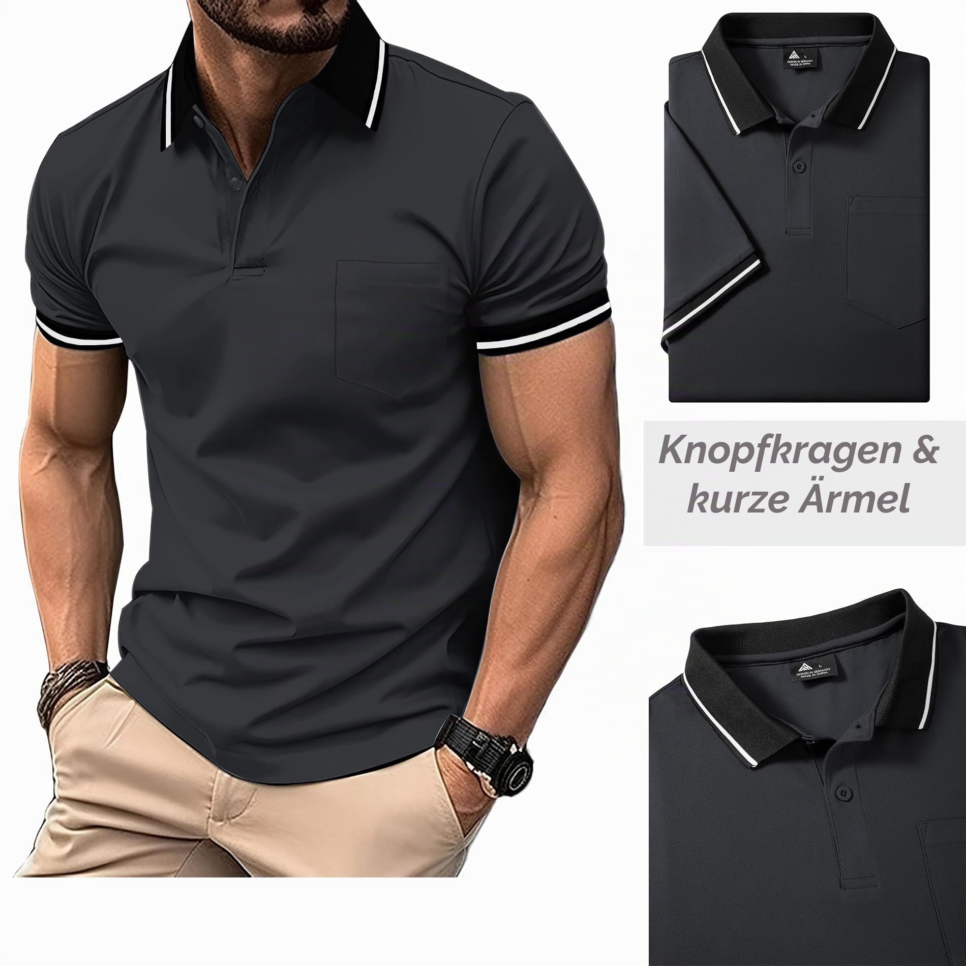 JACKETOWN 3er Pack Poloshirt Herren Kurzarm Atmungsaktiv Poloshirt Leichtes Golf Polohemd Set Arbeit Polo T Shirt mit Brusttasche