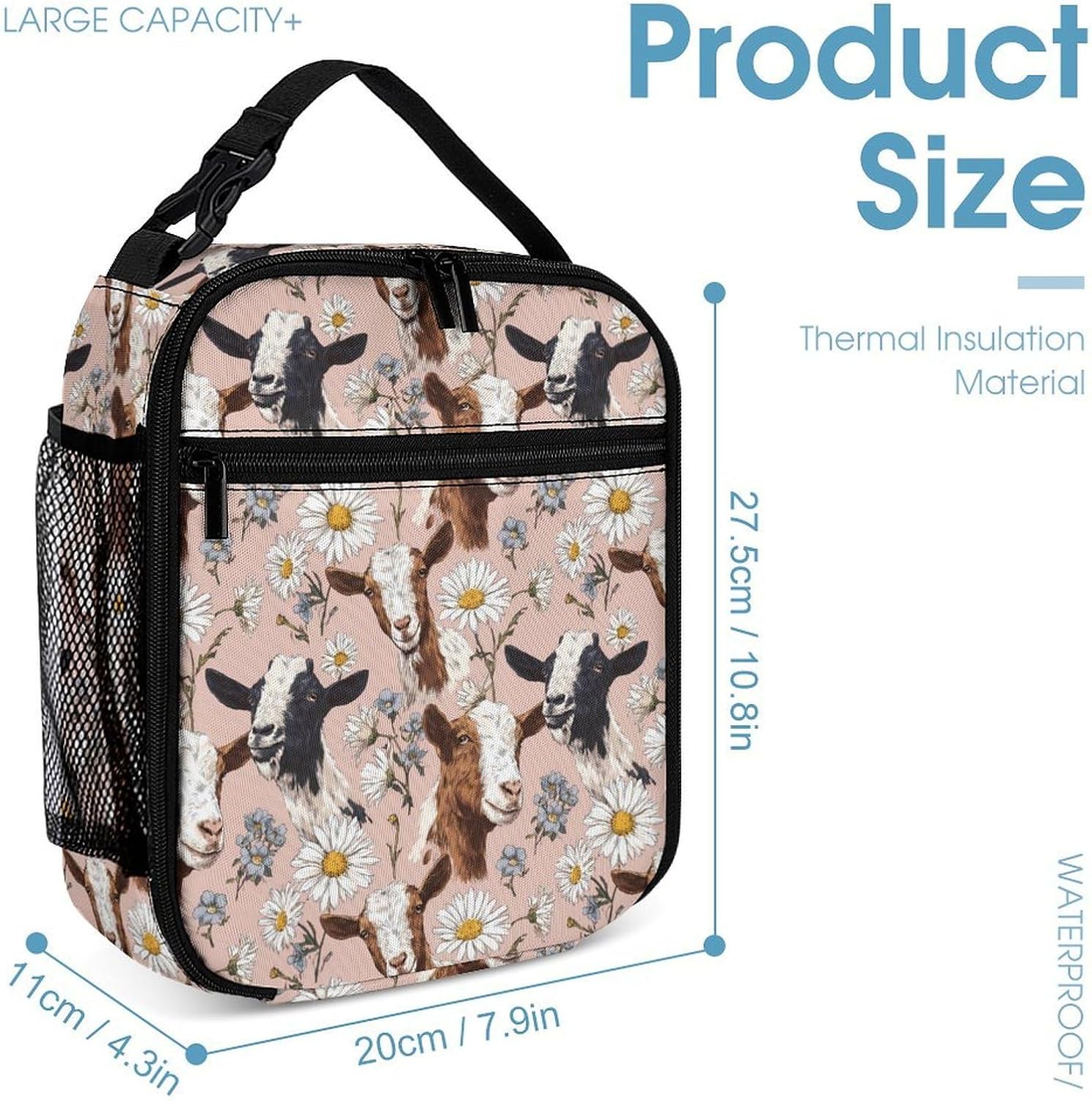 Goats And Daisy Florals Novelty Backpack Set with Lunch Bag Pencil Cases image 4