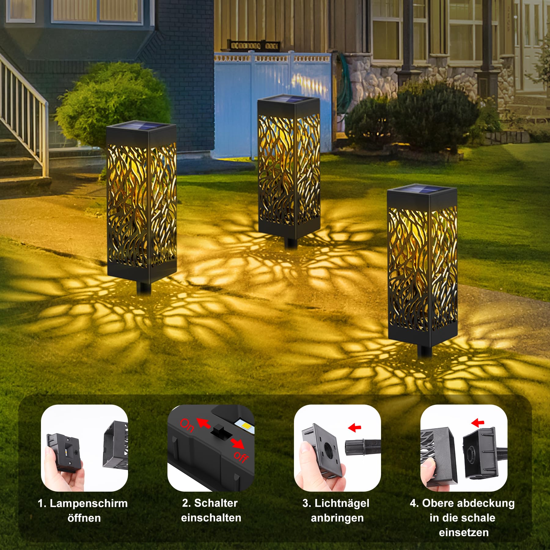 Solarlampen für Außen Garten IP55 Wasserdicht 600mAh Akku Solarleuchten Warmweiß 12 Stück