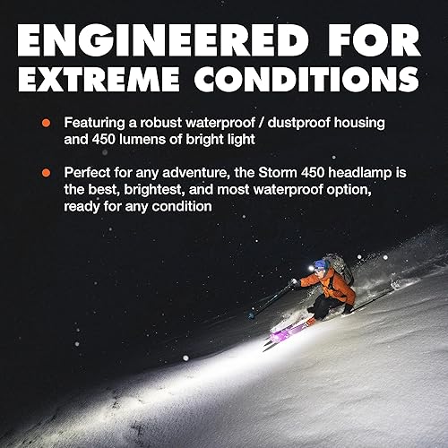 Miniatura 5 de BLACK DIAMOND Storm 450 Linterna de Cabeza | 450 Lúmenes de Brillo | Impermeable y Regulable | Funciona con 3 Pilas AAA (Incluídas) | Para Acampar,