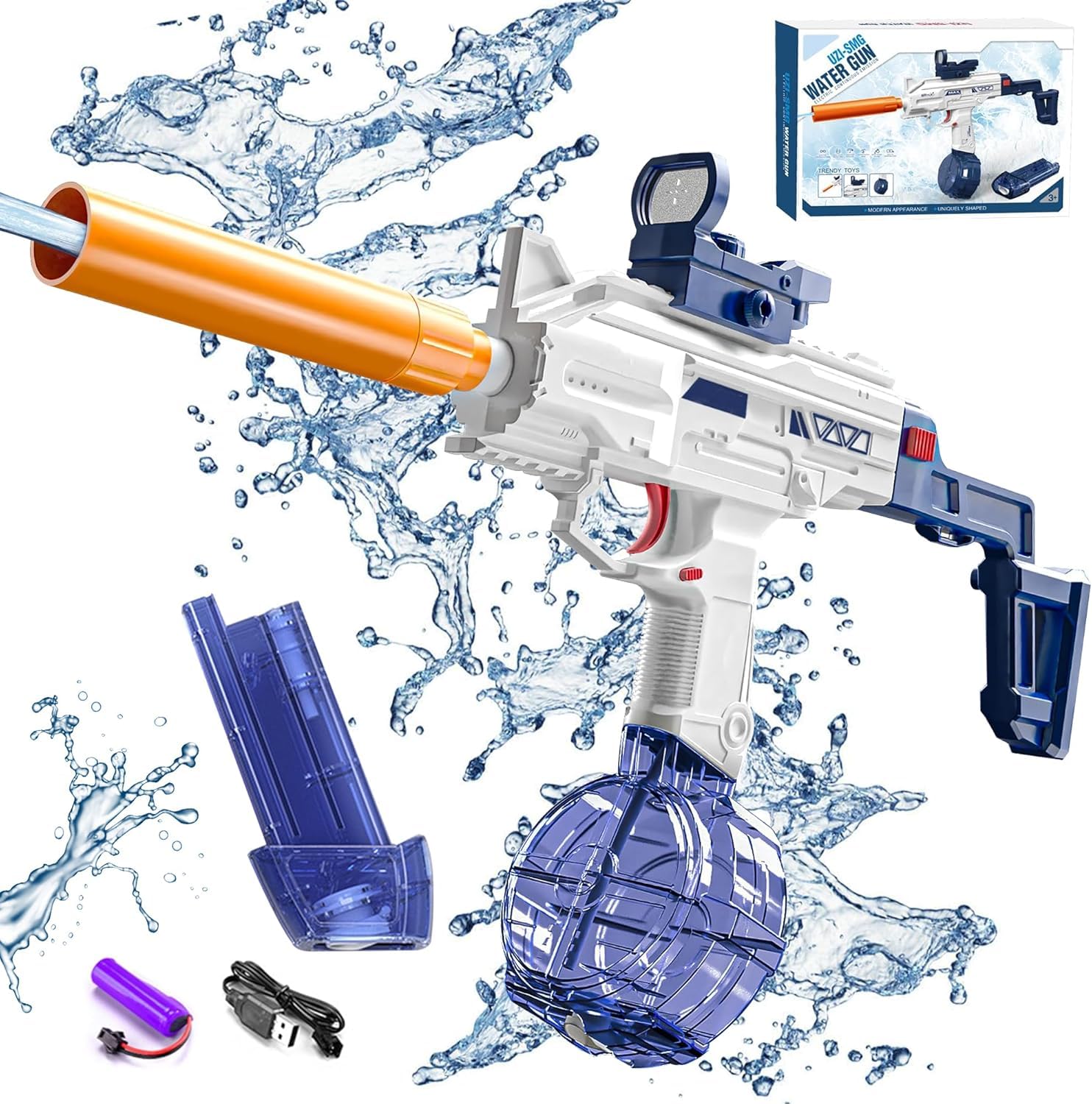 Toyshine Uzi-SMG Electric Automatic Powerful Water Gun Toy with 30-35Ft Range | 500CC+60CC Large Capacity | Rechargeable | High Pressure Mechanism for Kids and Outdoor Water Fun-image-46