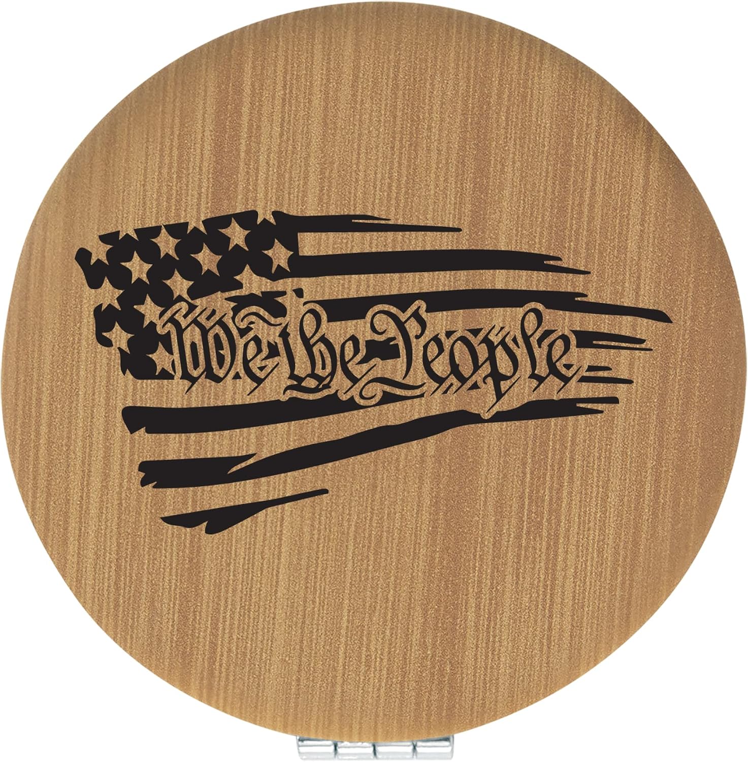 We The People US Flag Tan Laser Engraved Leatherette Compact Mirror - Stylish and Practical Portable Makeup Mirror - 2.5 Inch Diameter