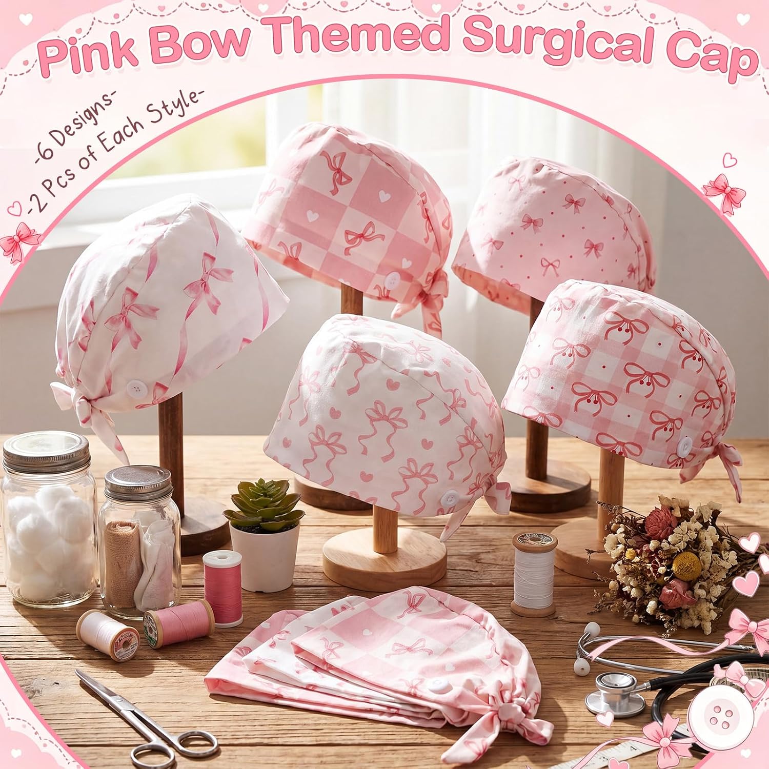 Syhood 12 Pieces Bouffant Nursing Scrub Surgical Cap Adjustable Button Hats Sweatband Gourd Shaped Hats for Women Men