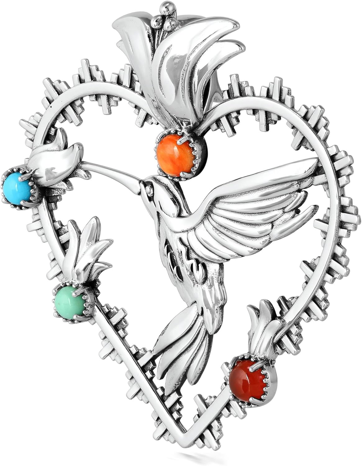American West Jewelry Sterling Silver Multi-Gemstone Fritz Casuse Heart Hummingbird Pendant Enhancer
