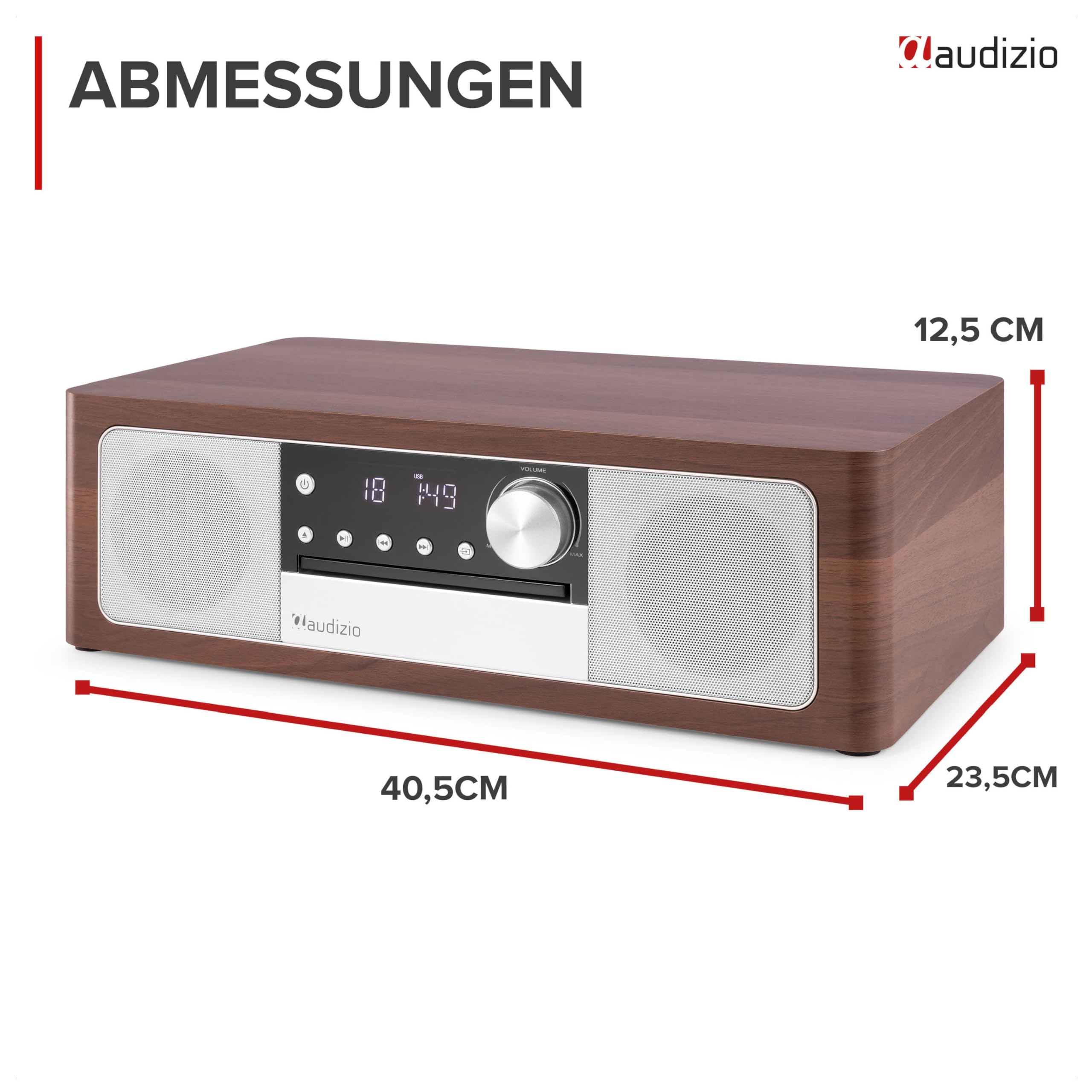 Audizio Lunata - DAB Radio mit CD Player, 100W Stereoanlage mit CD & Bluetooth 5.3 - Musikanlage mit HDMI, USB & AUX, Einfache Steuerung, DAB Plus Radio Musikanlage mit Fernbedienung - Silber