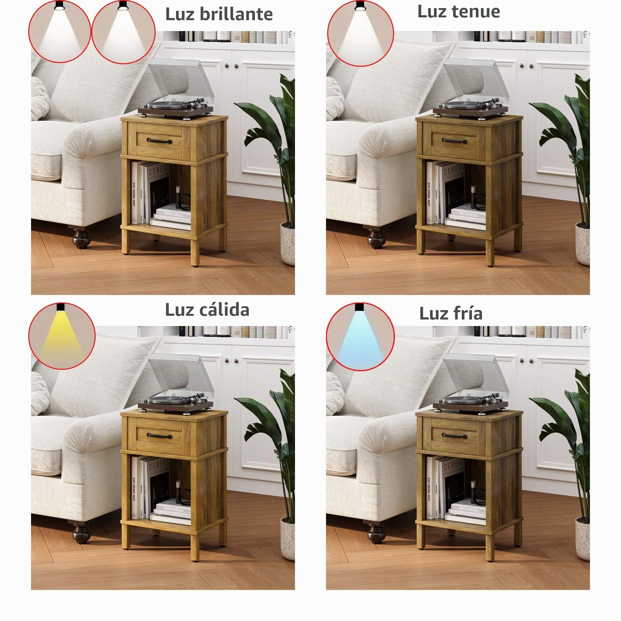 Mesita de Noche de Madera Mesita Auxiliares con Cajones Compartimento Abierto Moderna Minimalista Bedside Table Dormitorio Sala de Estar Marrón rústico LET512DR