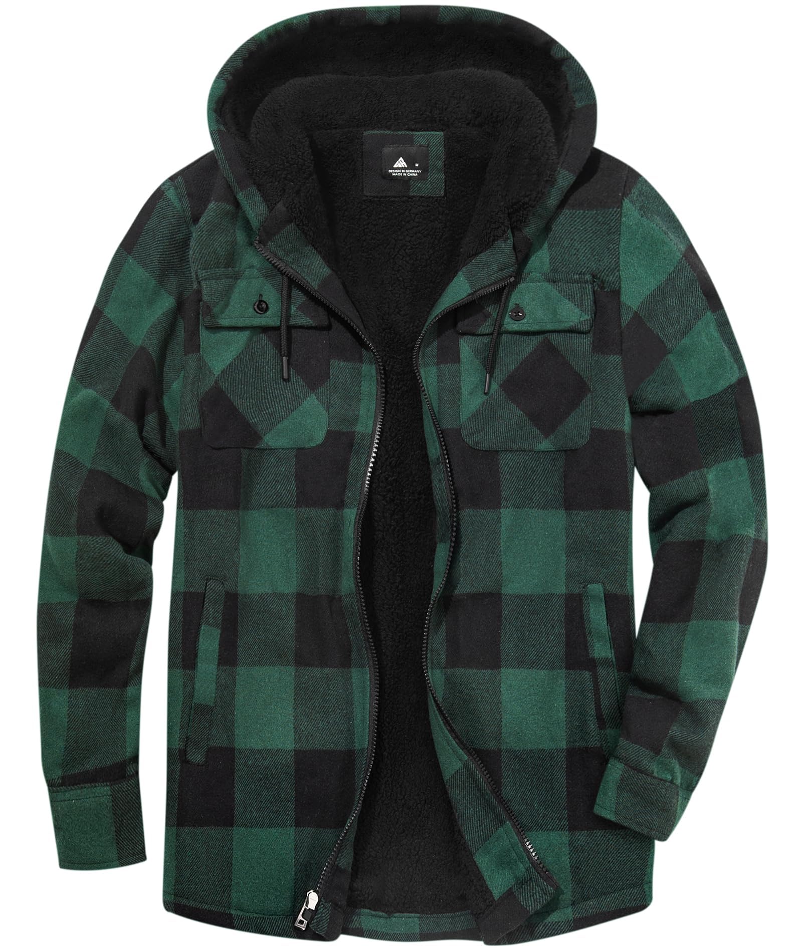 JACKETOWN Herren Fleecejacke Flanell Hemdjacke mit Kapuze Übergangsjacke Warm Gefüttert Kariertes Holzfällerhemd Winterjacke mit Taschen Casual Outdoor Mantel für Herbst Winte