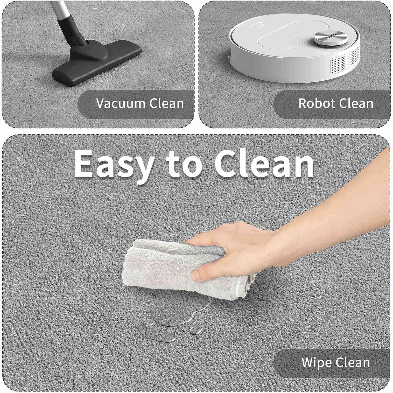 Grey Rug for Bedroom Living Room, 5x7 Feet Memory Foam Soft Modern Indoor Fuzzy Shaggy Area Rugs, Low Pile Carpet for Kids Room Nursery Home Decor