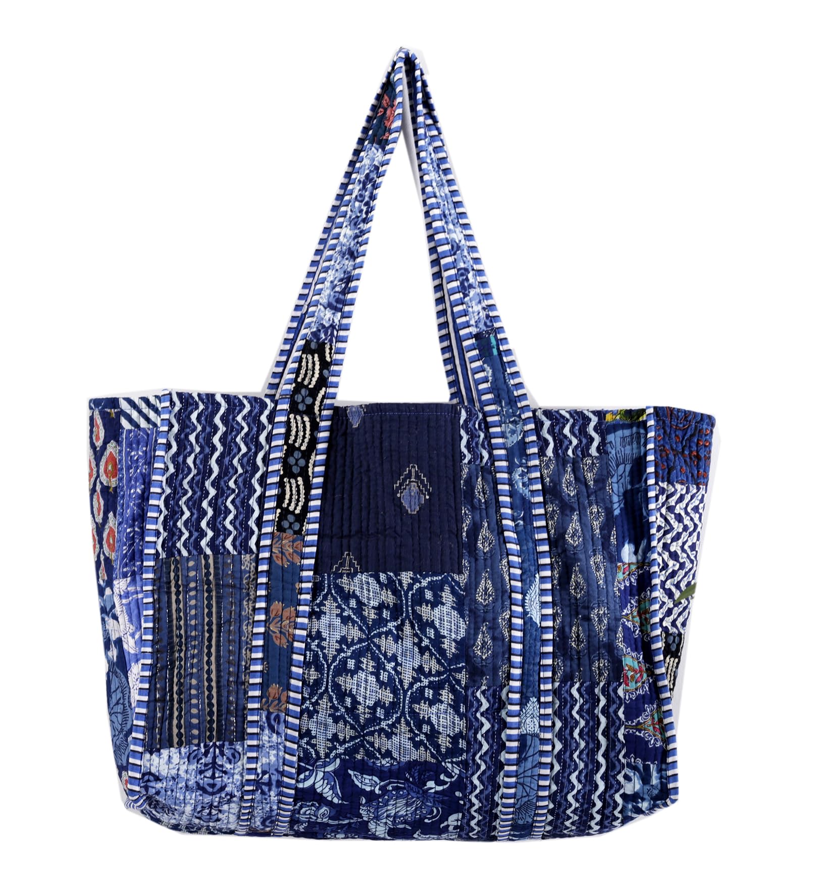 Ravaiyaa - Attitude is everything Patchwork Quilted Tote Bag Women Reversible Shoulder Bag Cotton Carry Bag Multipurpose Tote Bags (Blue) (B0CMCSSCDP) Amazon Price History, Amazon Price Tracker