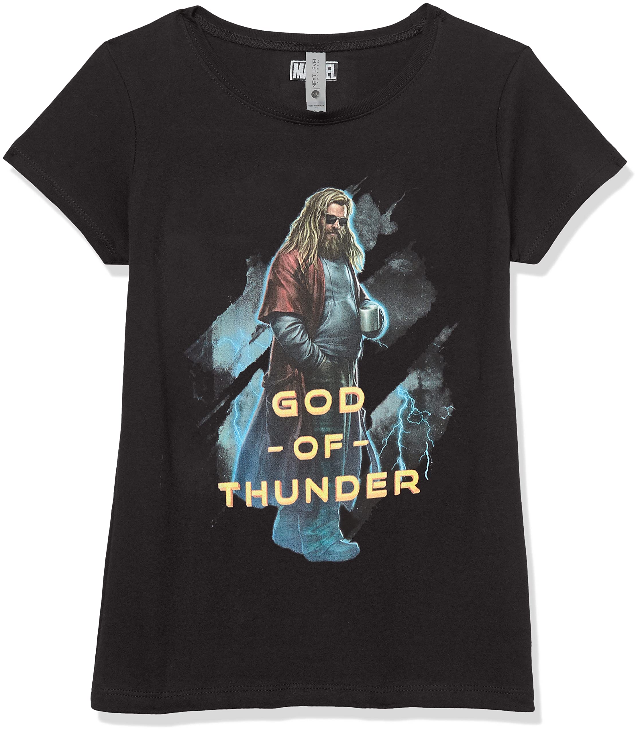 Marvel Lord of Thunder - Camiseta de Manga Corta para niñas Camiseta para Niñas, Negro, L