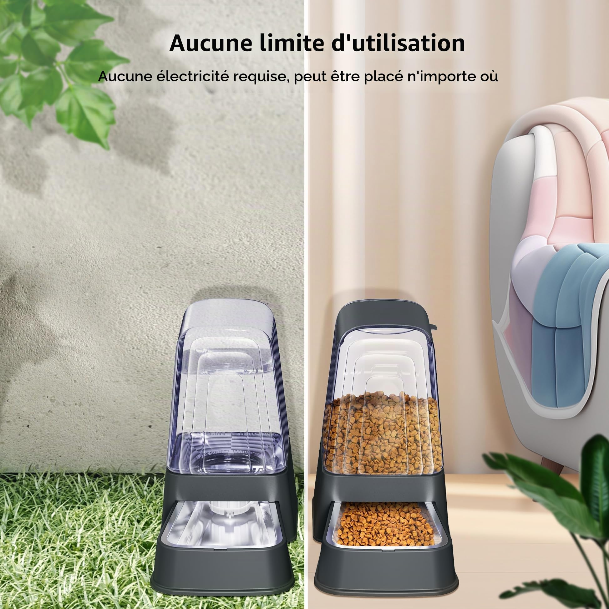 Distributeur Automatique de Nourriture et d'eau pour Chien et Chat avec Bols en Acier Inoxydable, mangeoires à gravité pour Animaux domestiques, 100% sans BPA, Grande capacité pour Chats,