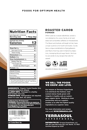 Terrasoul Superfoods Organic Carob Powder, 1 Lb - Cocoa Powder Alternative | High in Fiber