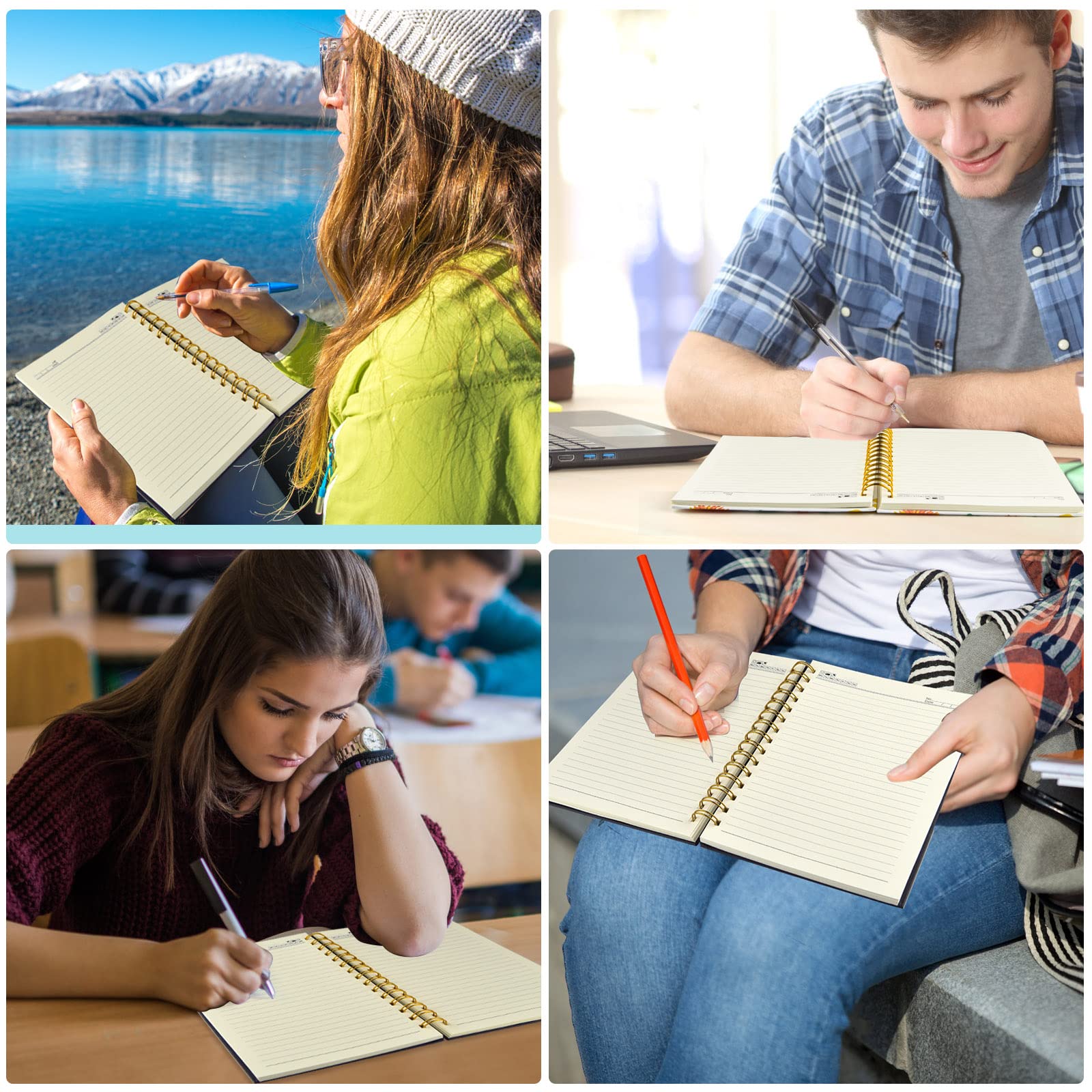 Coopay Paquete de 6 cuadernos en espiral A5 para mujer, cuadernos de composición con rayas universitarias, diario en espiral de tapa dura, lindo florecimiento, suministros de oficina, escuela